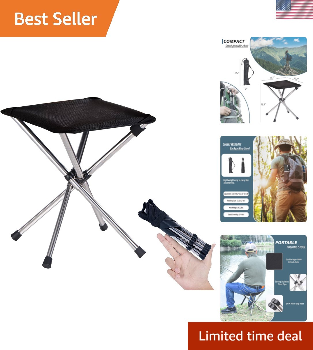 Portable Stool, 13.8 Inch High & 1.32 lbs Small Folding Chair, Telescopic Com…