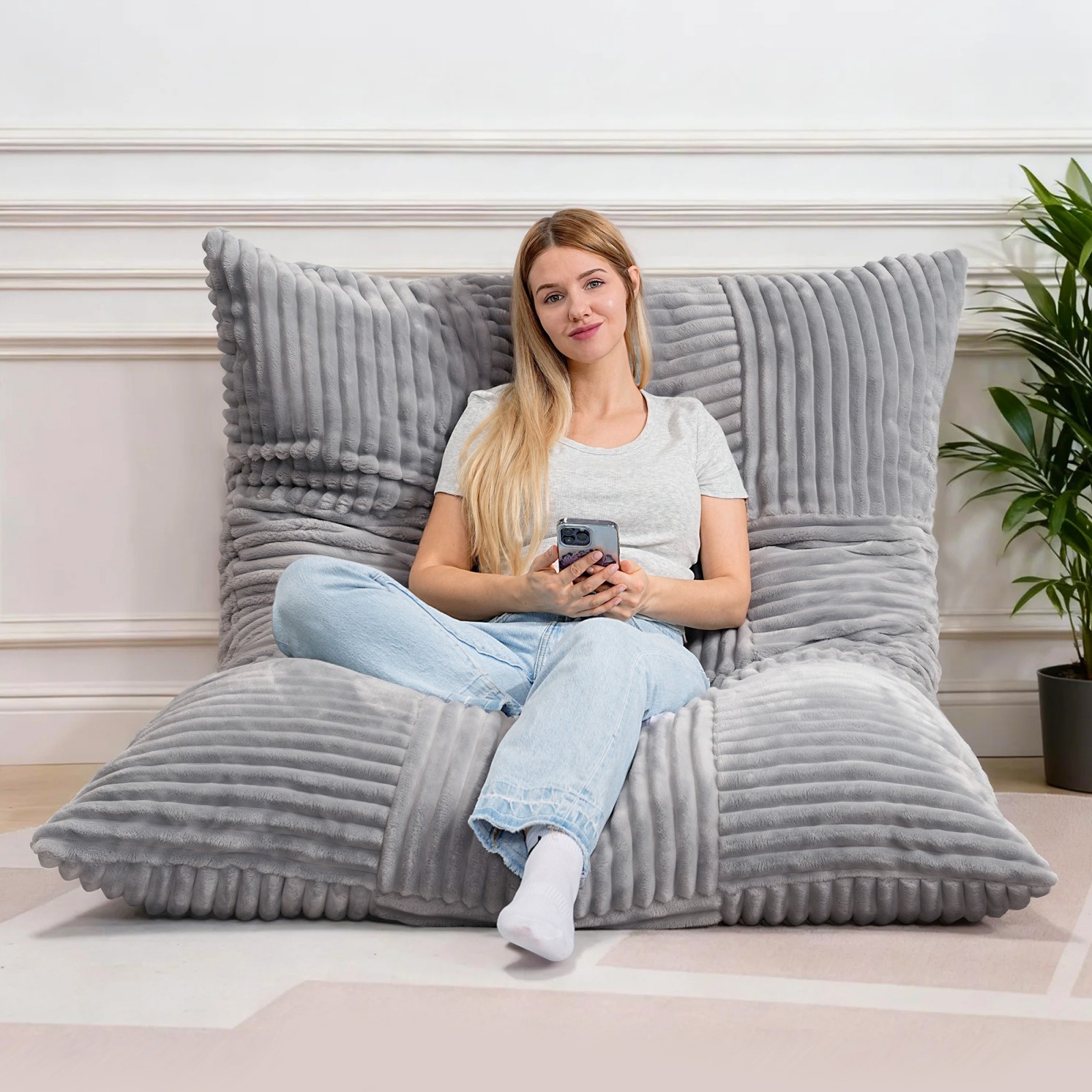 Bean Bag Chair with Filling Giant Beanbag Chair Adult Convertible Lazy Sofa Bed
