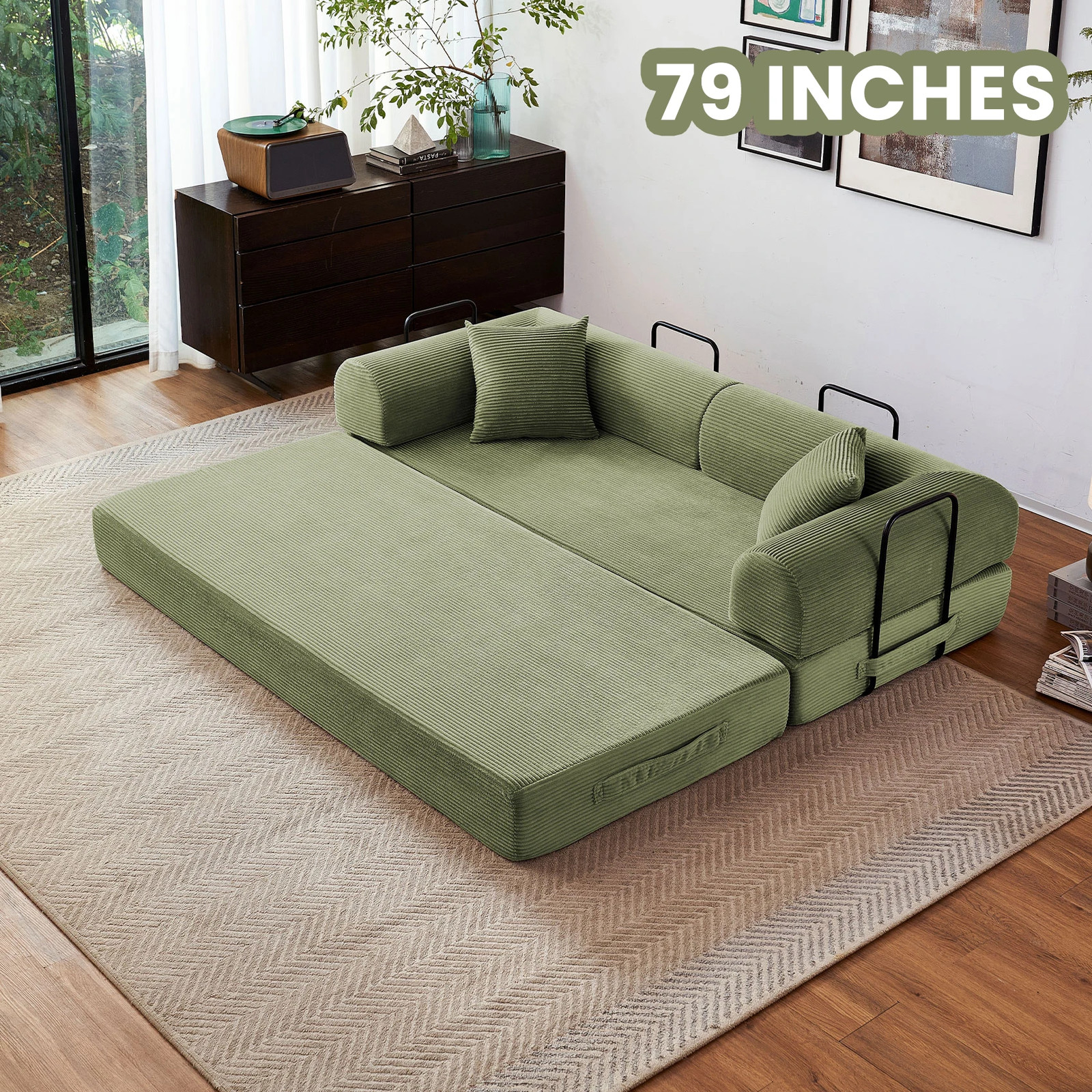 79” Boneless Couch Foldable Convertible Futon Sleeper Sofa Bed Floor Lounge wit