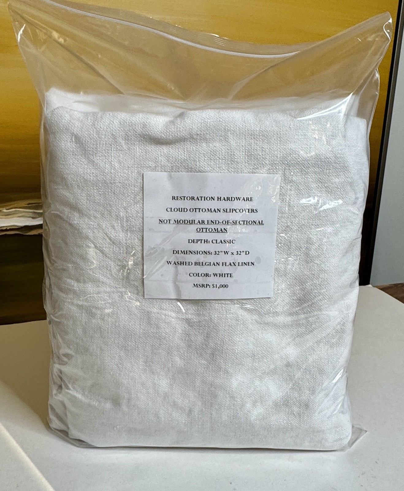 Restoration Hardware Cloud Classic Ottoman SLIPCOVER Wash Belg Linen White $1325