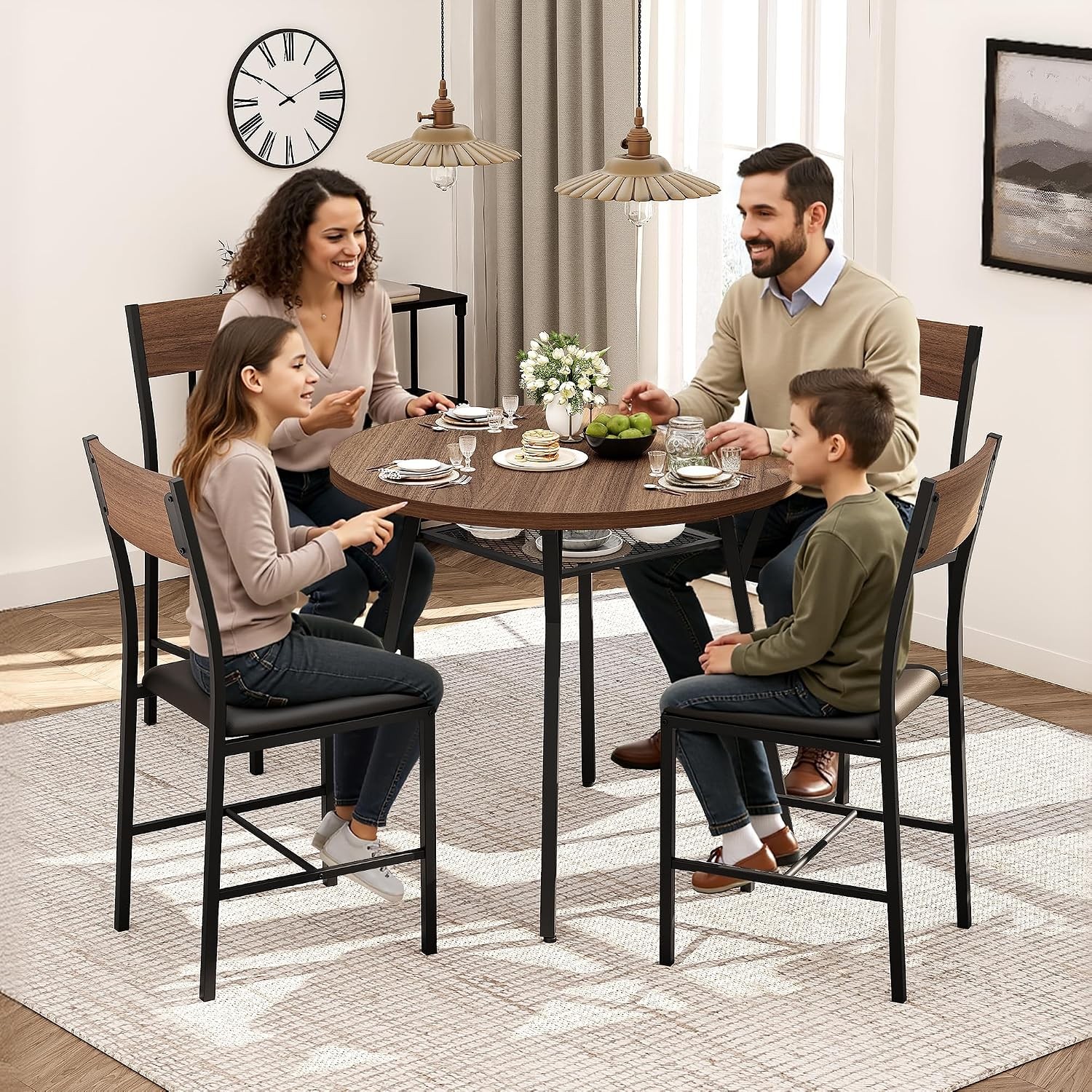 Round Dining Table Set for 4, Kitchen Table and Chairs for 4, Dining Room Circle
