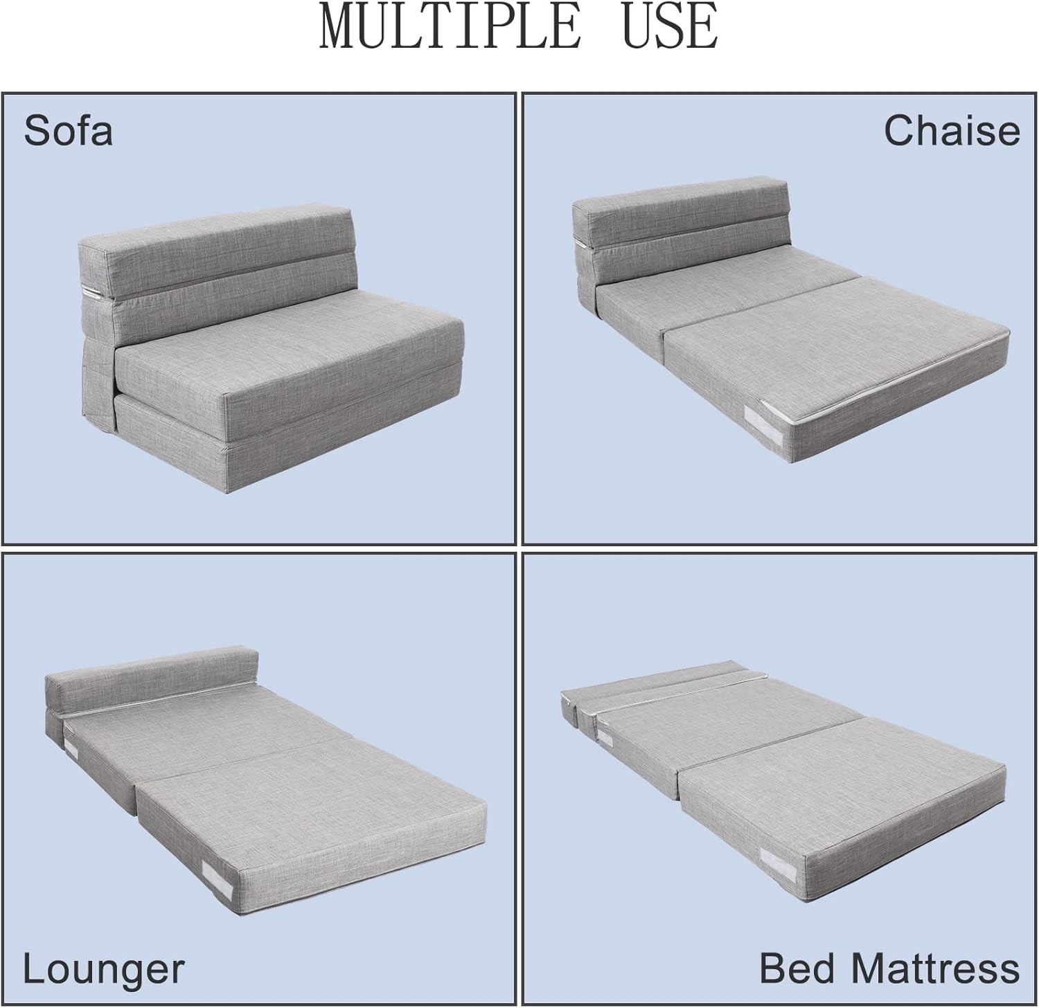 Space-Saving 60″ Folding Sofa Bed – Ergonomic Design & 2 Pillows in Light Gray
