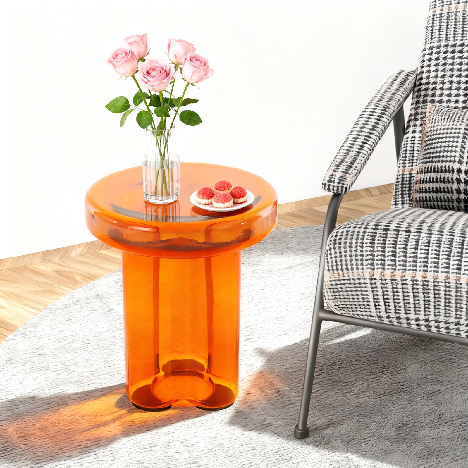 15*17.7in Round Glass Side Table 44.09 lbs Load Coffee Table, Modern Sofa Table