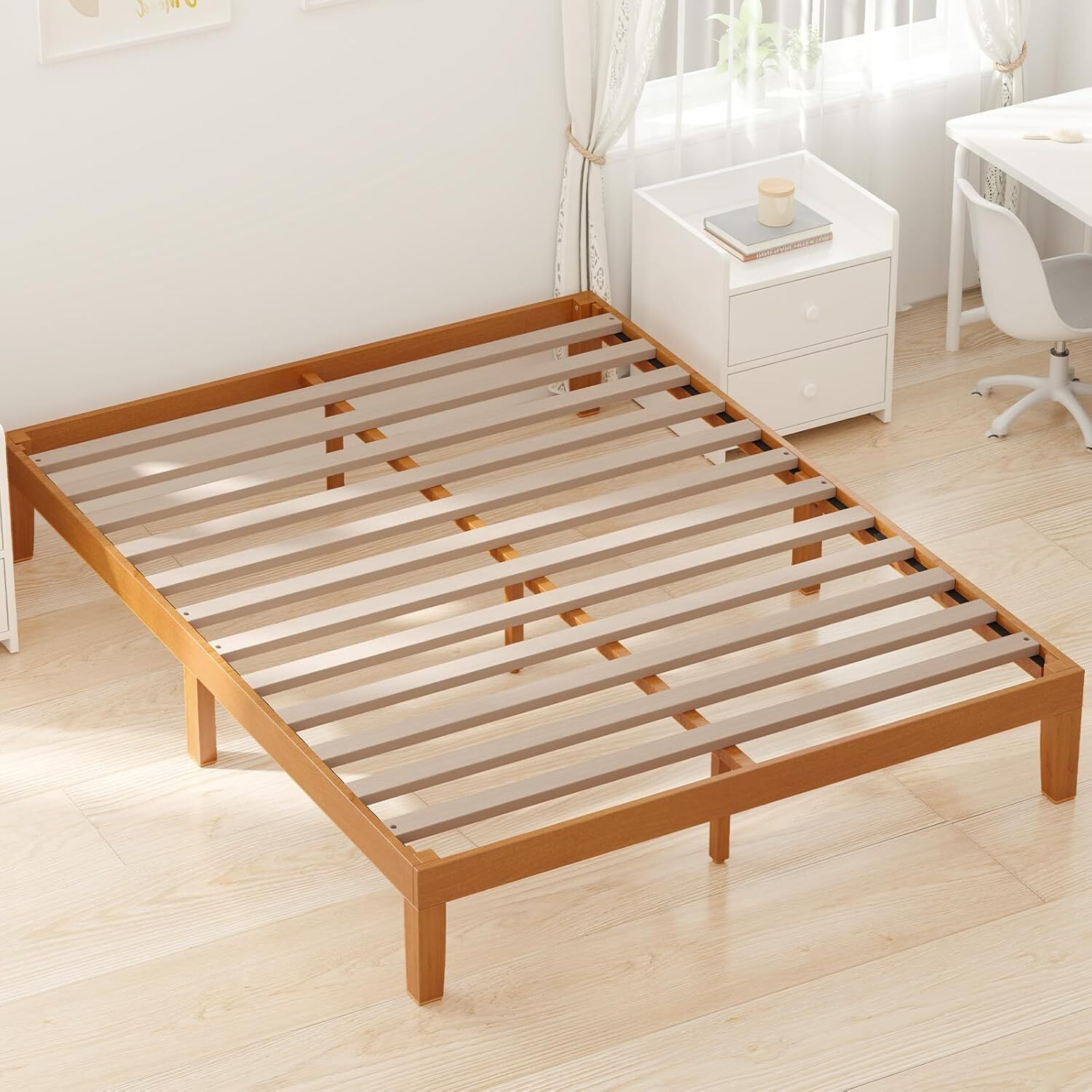 Twin Full Queen King Wood Bed Frame 12in Wooden Platform Bed with Support Slats