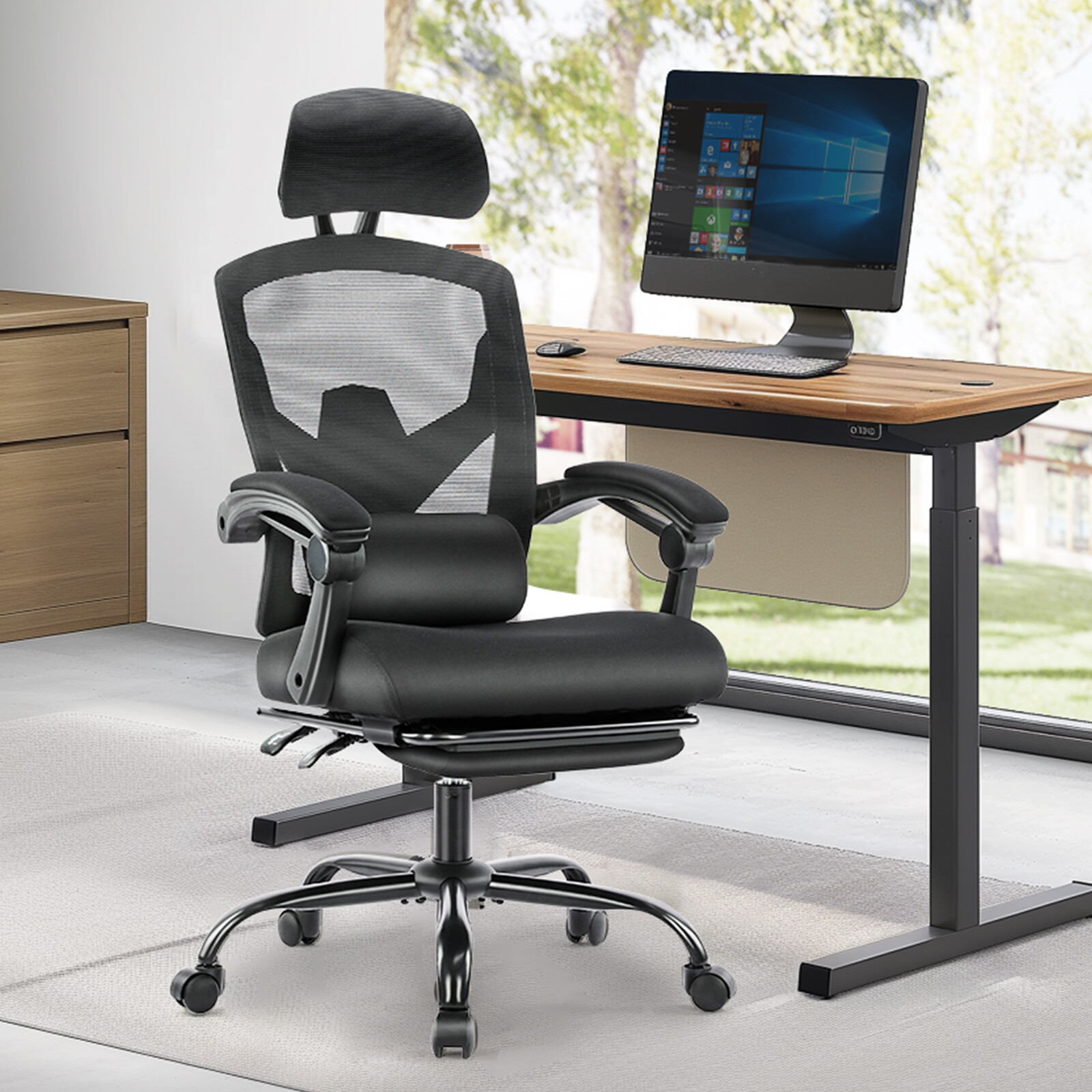 Ergonomic Office Chair Wheels Computer Desk Seat Headrest Lumbar Support Armrest