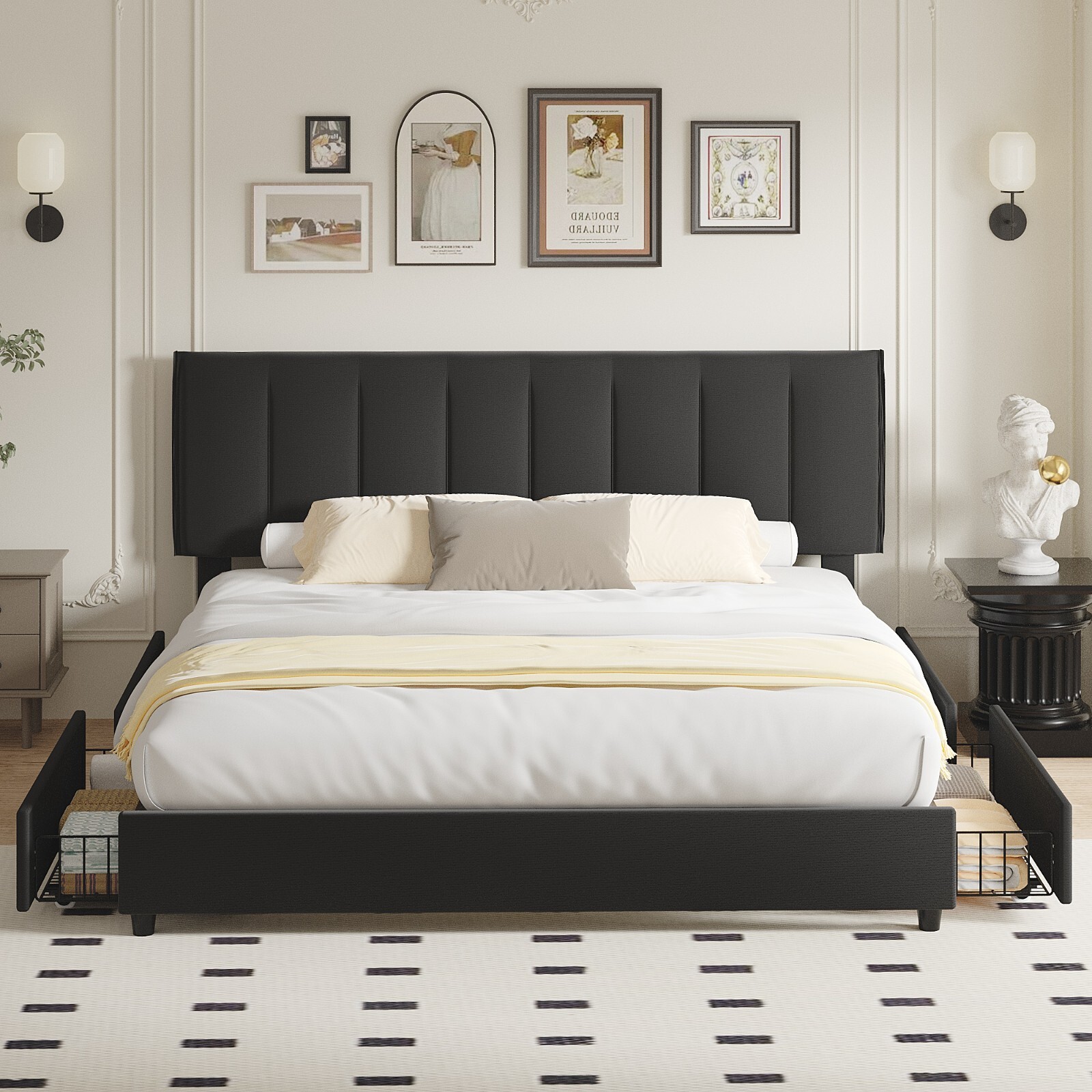 VECELO Twin Full Queen Bed Frame Platform with Upholstered Headboard Wooden Slat