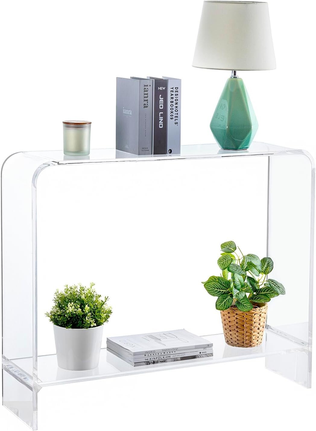 15mm Clear Acrylic Entryway Console Table, 2 Tier Living Room Storage Shelves