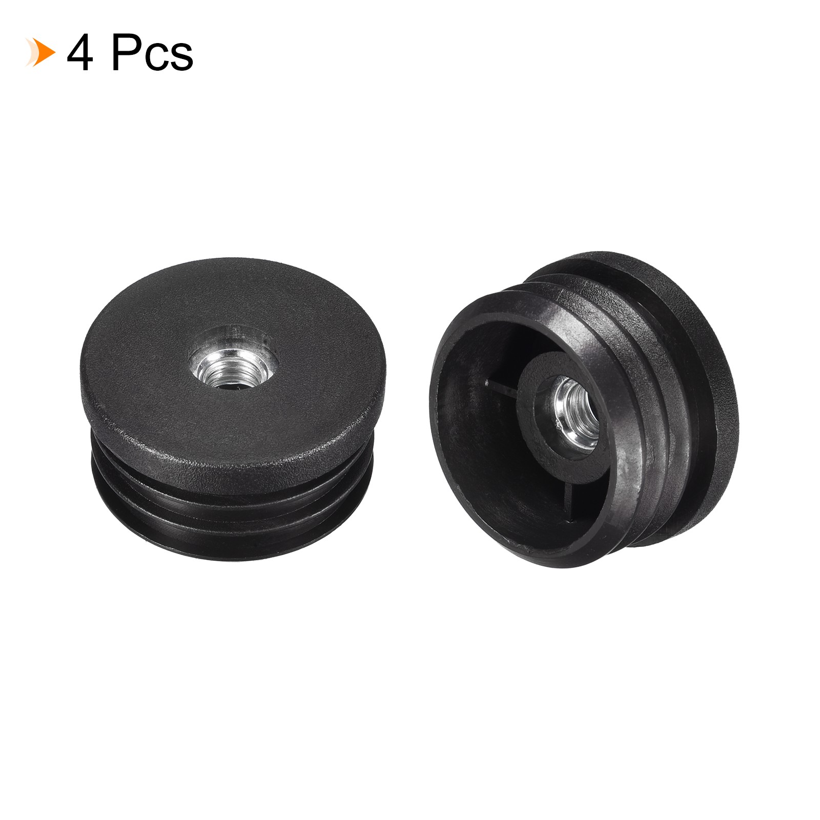 4Set Round Black Tube Inserts with M8Thread for 38mm/1.5″ OD Round Tube