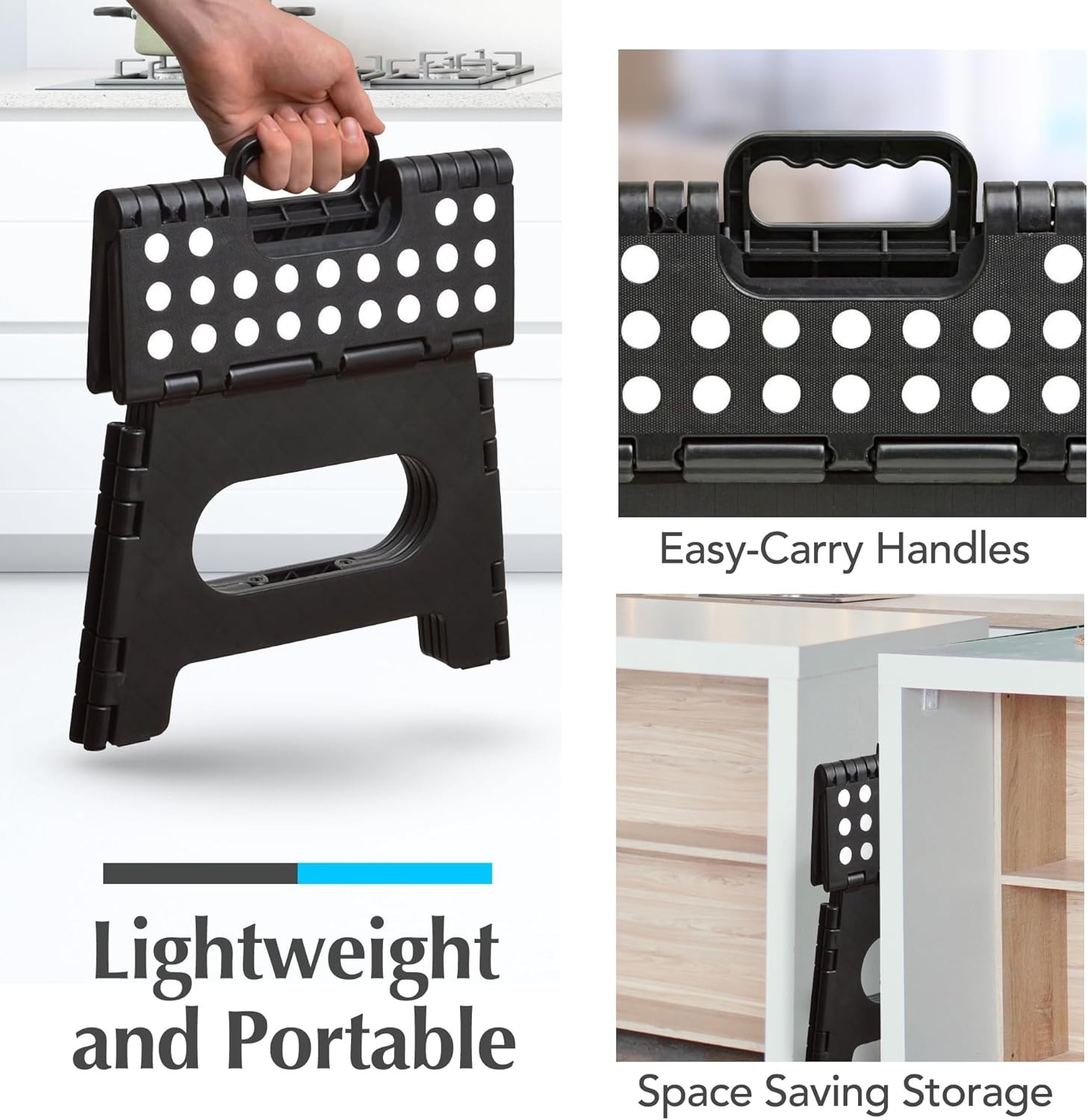 2-Pack Folding Lightweight Step Stool – 9 Inch, 300 lb Support, Non-Slip Black