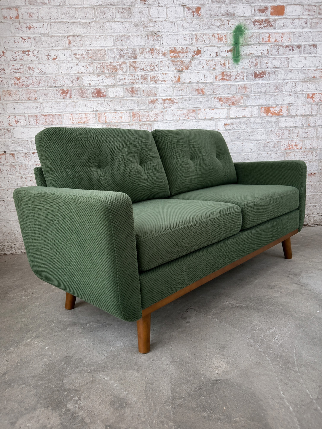 65” Modern Minimalist Two-Seater Mid-Century Green Fabric Loveseat Sofa Couch