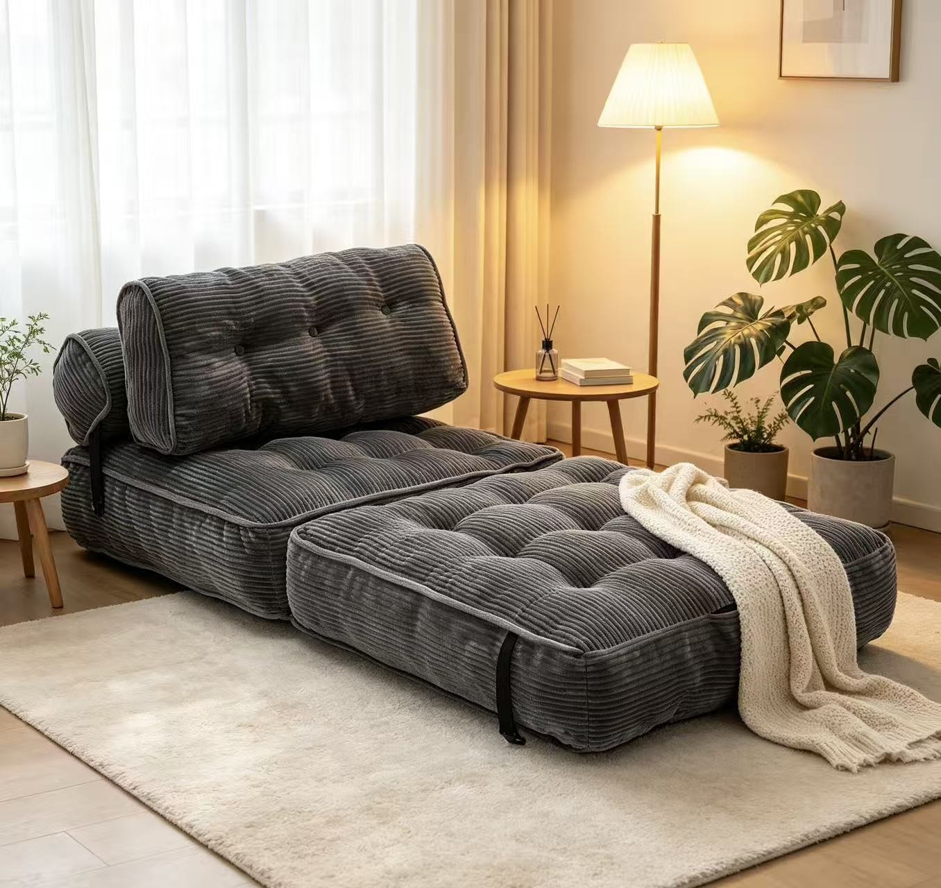Foldable Sofa Bed Single Convertible Sleeper Chair with Pillow Corduroy Floor