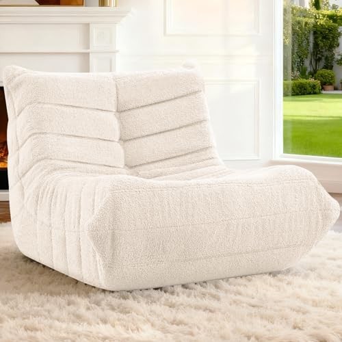 Bean Bag Chairs Fireside Lazy Floor Sofa, Soft Teddy Single Teddy Fleece-beige