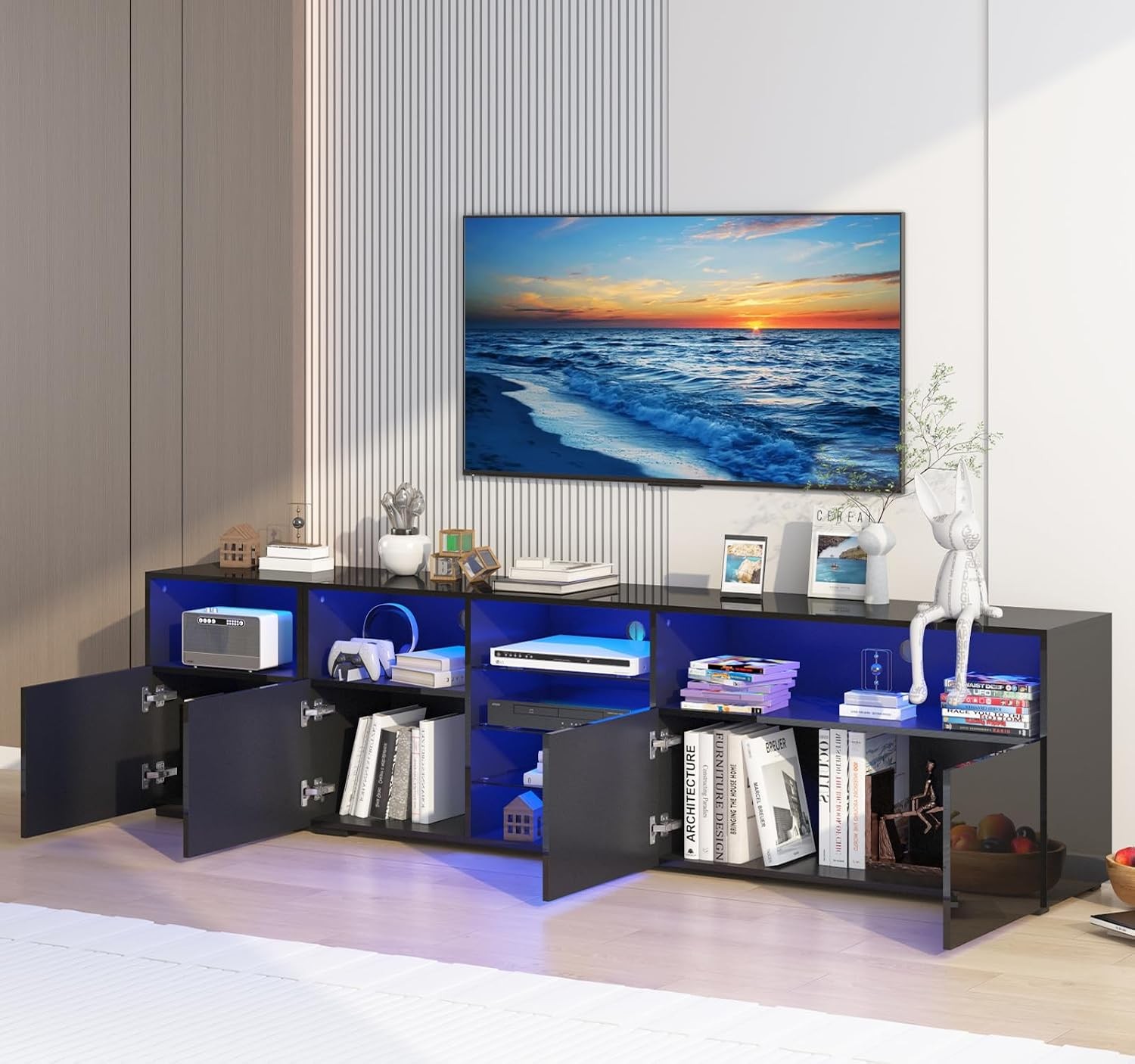 79IN LED TV Stand for 75/80/85inch TV,High Glossy Modern TV Stand for Living