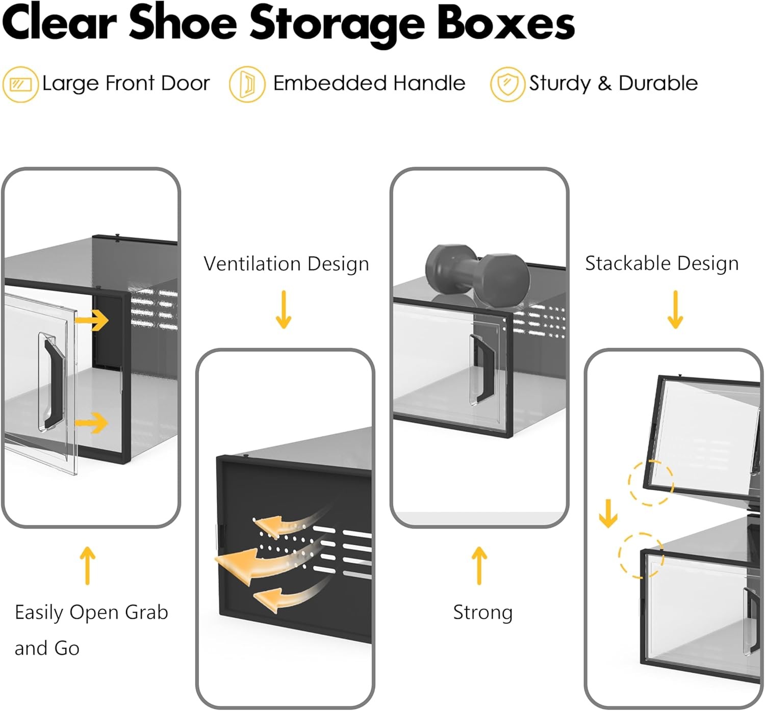 Clear Stackable Shoe Storage Box Size 11 Space Saving Organizer Bins 12 Pack