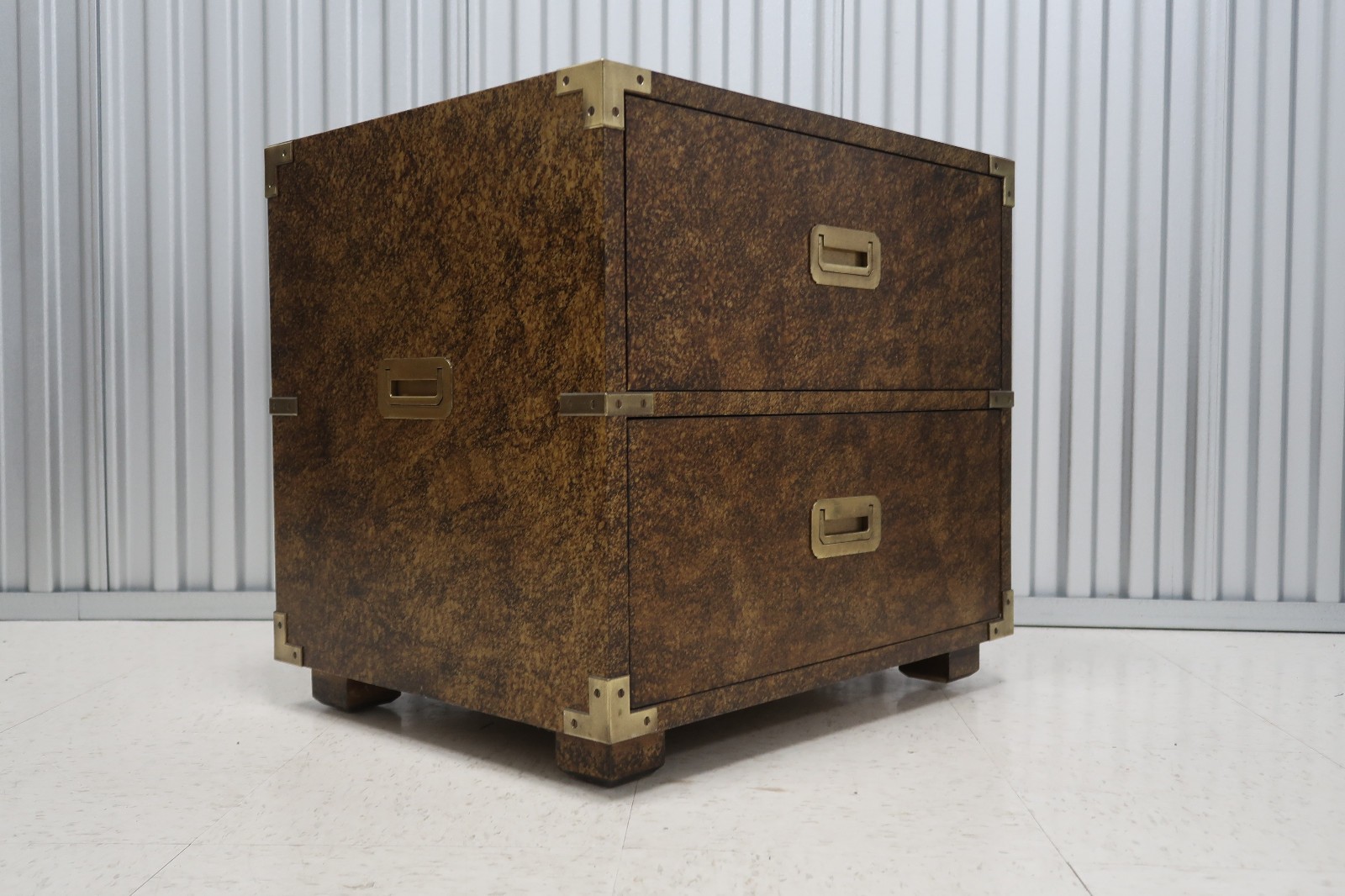 Henredon Campaign Style Faux Tortoise Shell Finish Bedside Chest