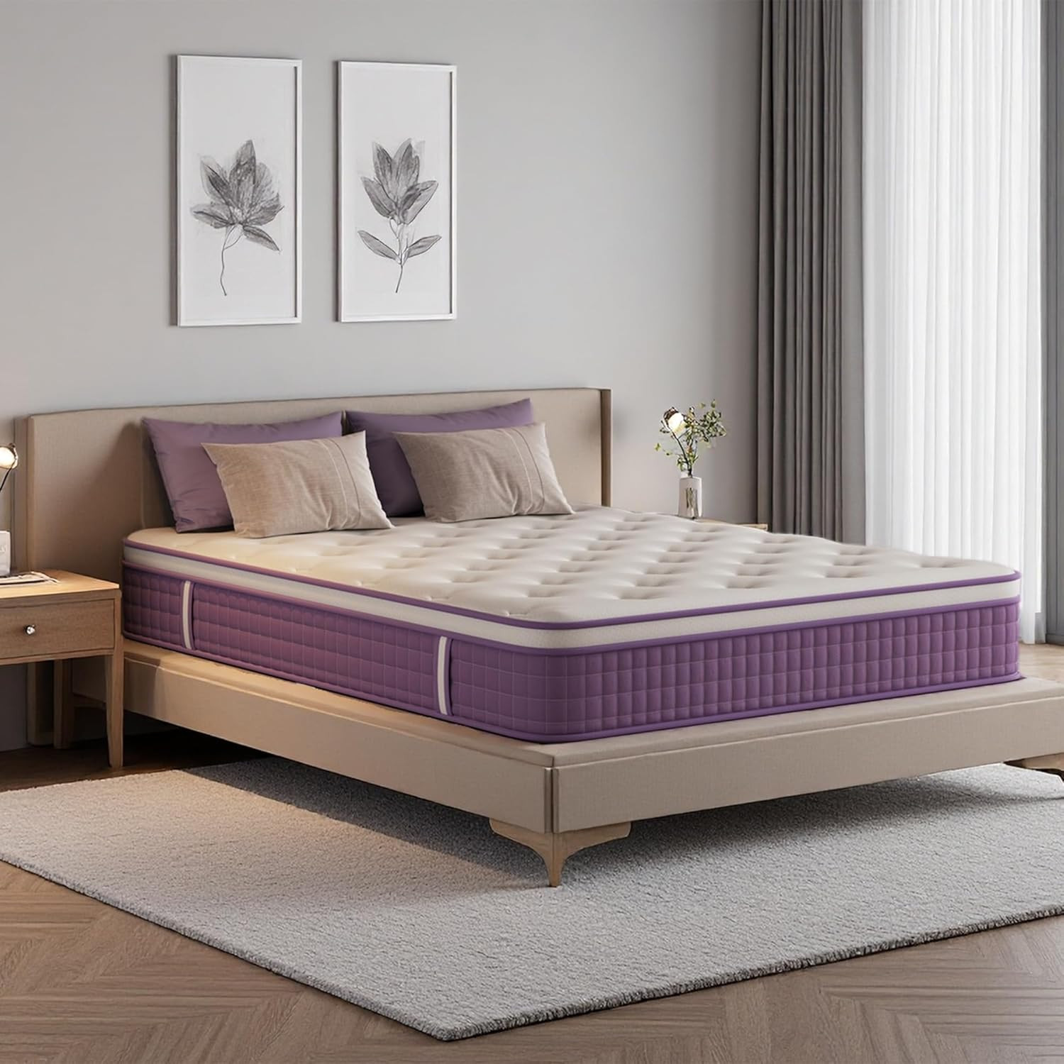 12″ Purple Hybrid Queen Mattress – Gel Foam & Pocket Springs, Medium Firm