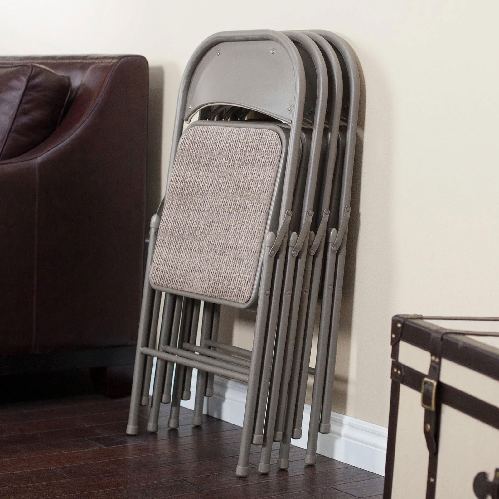 MECO Sudden Comfort Deluxe Metal Fabric Padded Folding Chair Set, Gray (12 Pack)