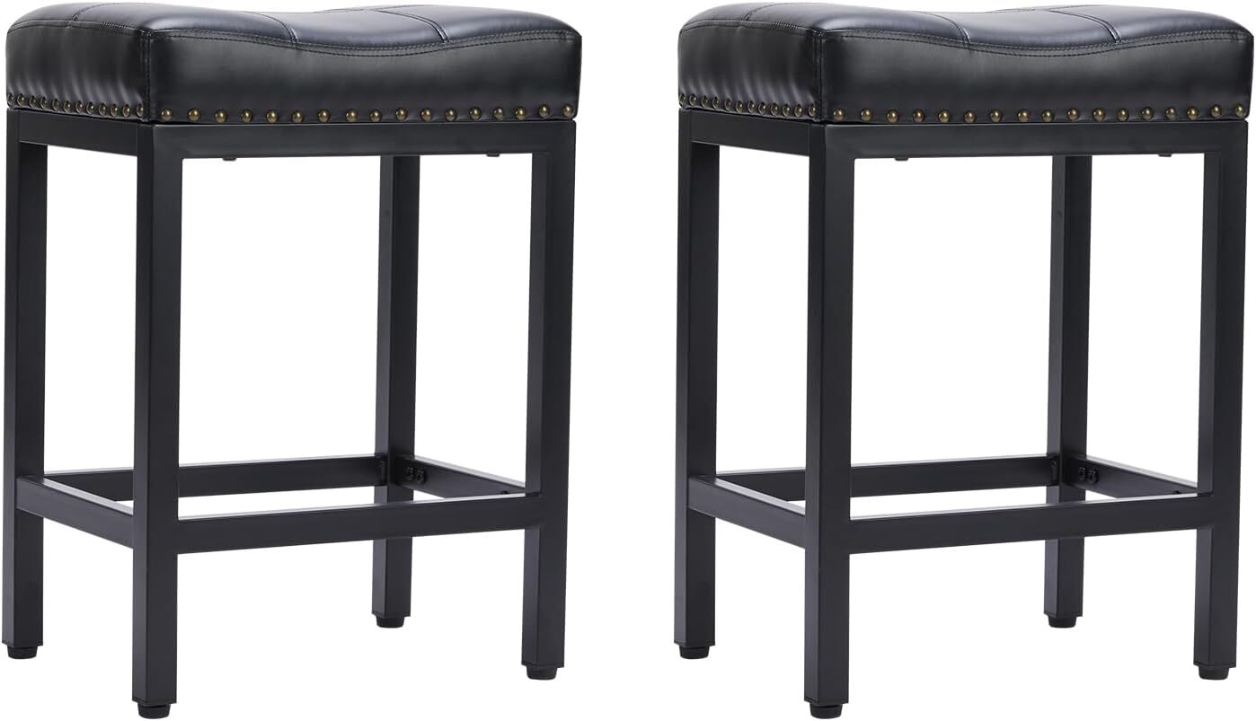 2 Pcs Bar Stools 24 inch Counter Height Stools Bar PU Leather Saddle Stool
