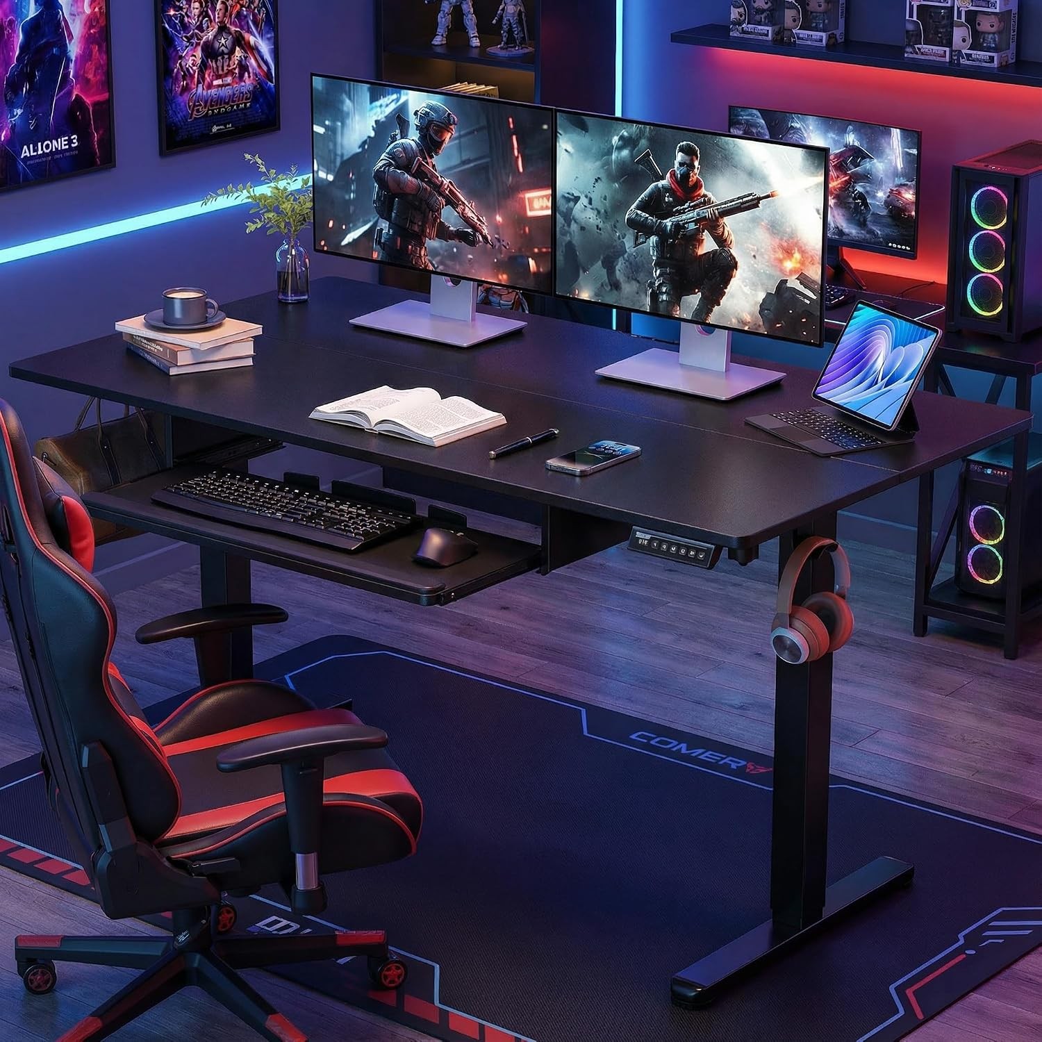 Electric Standing Desk with Keyboard Tray, 55×28 Inches Adjustable Height Sit