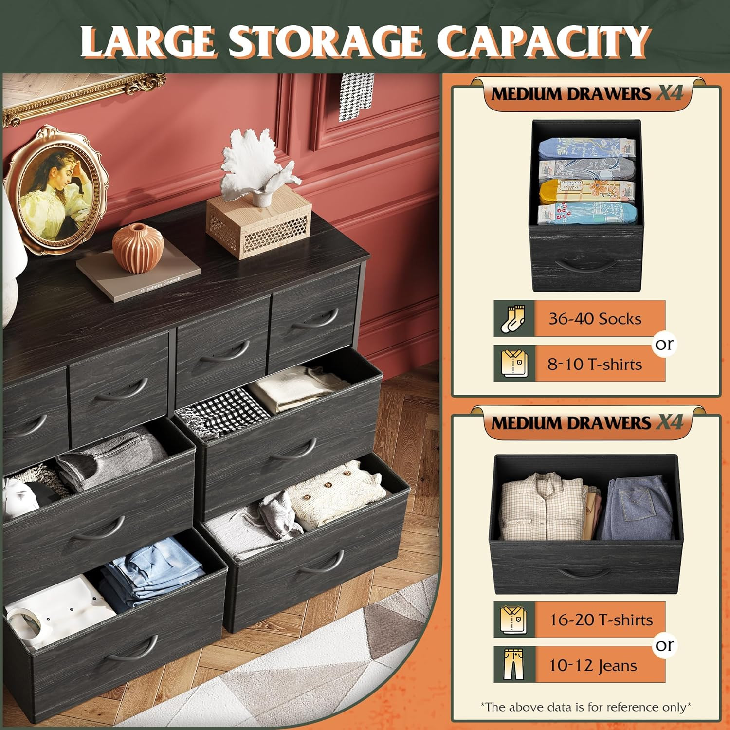 Dresser for Bedroom with 8 Drawers, Wide Fabric Dresser for Storage and Organiza