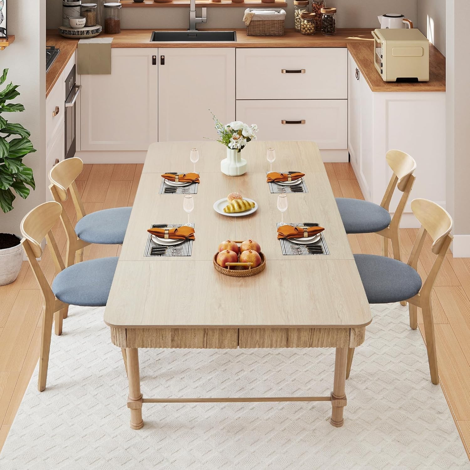 78 Inch Fluted Kitchen Dining Table for 6 8 10, Large Rectangular Kitchen Table