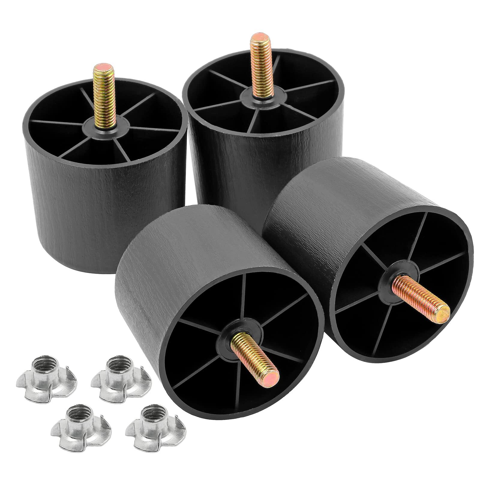 Plastic Furniture Legs 2 inch Round Tapered Black M8 Hanger Bolts 4 Pack