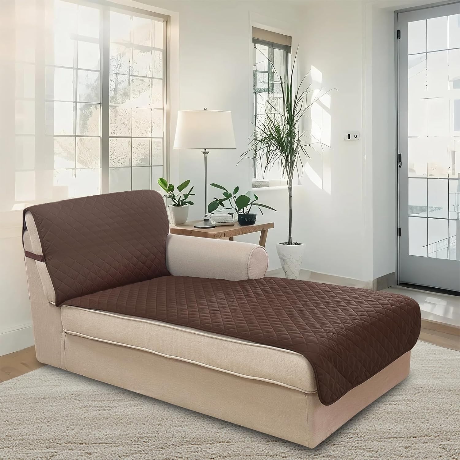 Waterproof Microfiber Sectional Couch Cover for Dogs Reversible Beige Coffee