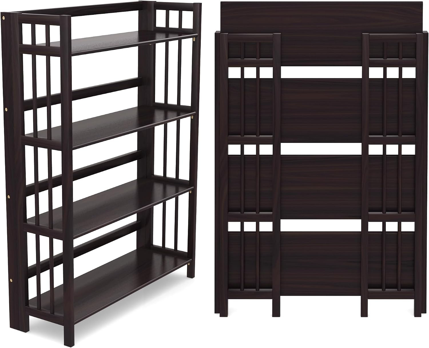 4-Tier Folding Bookshelf | Espresso Wood Finish | 45X32X11.5 Inches | Book Shelf