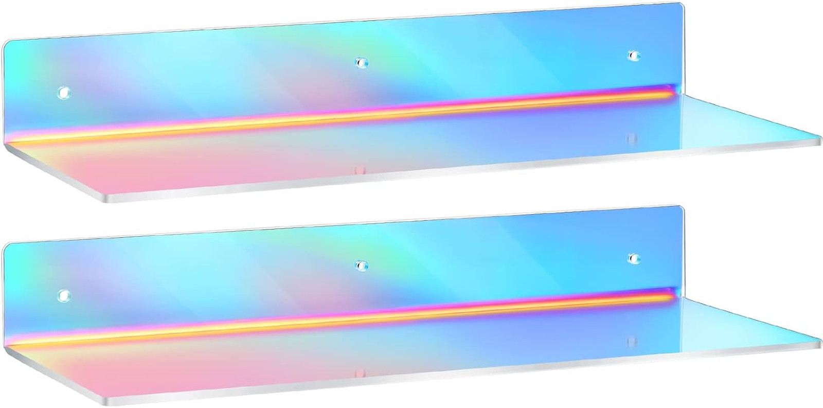 Rainbow Iridescent Acrylic Shelves Floating Wall Ledge Bookshelf Wall Mounted Sh