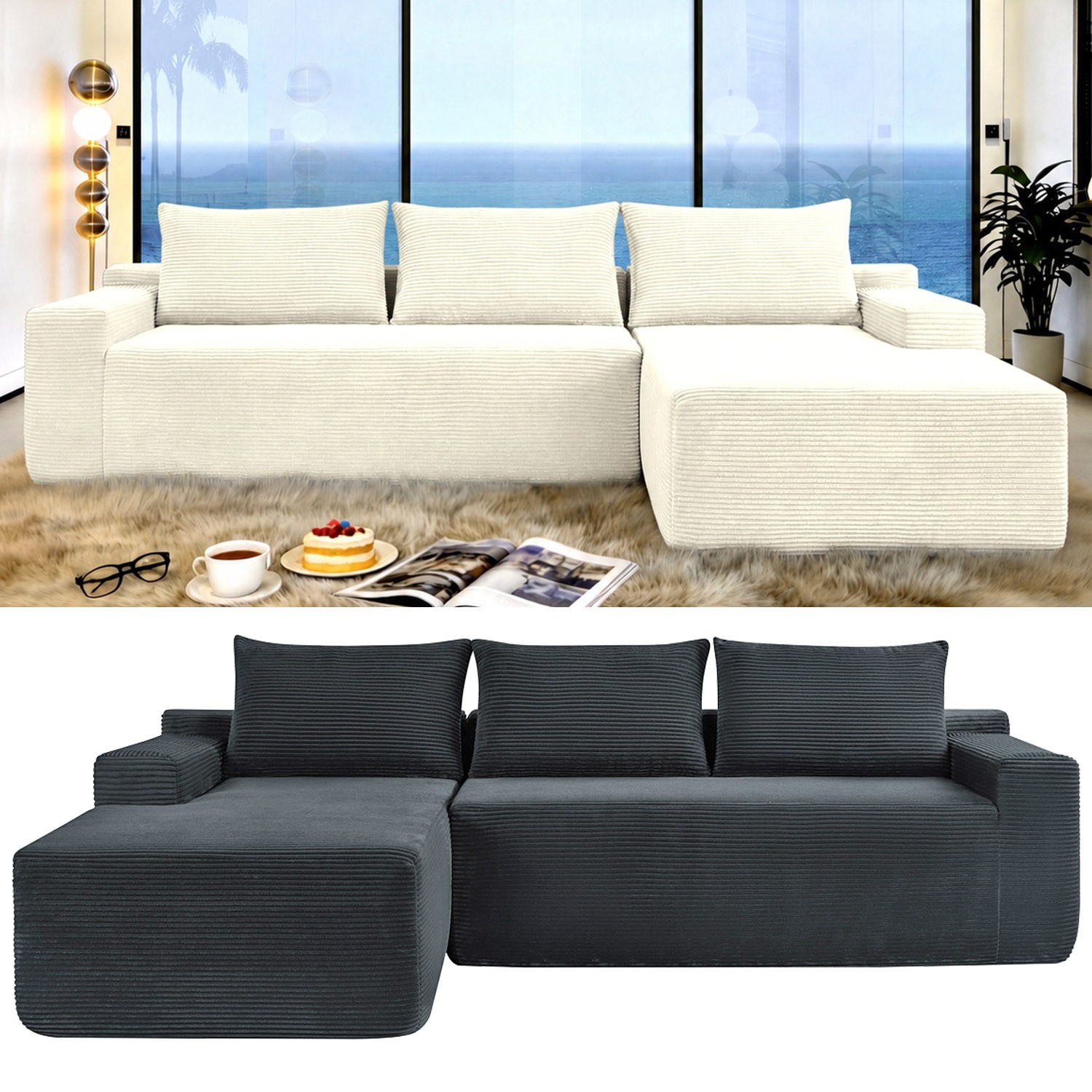 96″ Modular Cloud Sectional Sofa Couch L-Shaped Couch with Chaise Lounge 3 Seat