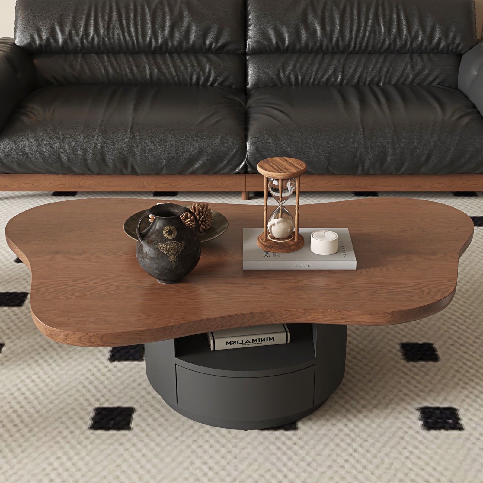 Mid-Century Cloud Coffee Table with 2 Drawers & Storage, 47.24″