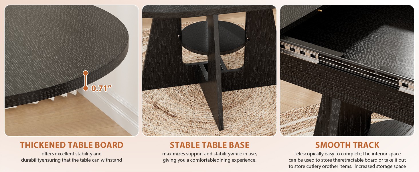 Extendable Round Dining Table for 4-8, 43.3in-59in Modern Kitchen Dining Table