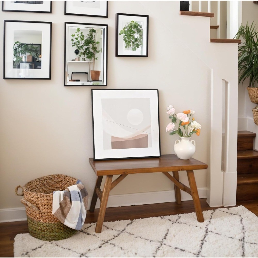Handcrafted Solid Wood Farmhouse Bench Rustic Entryway Seating for Living Room