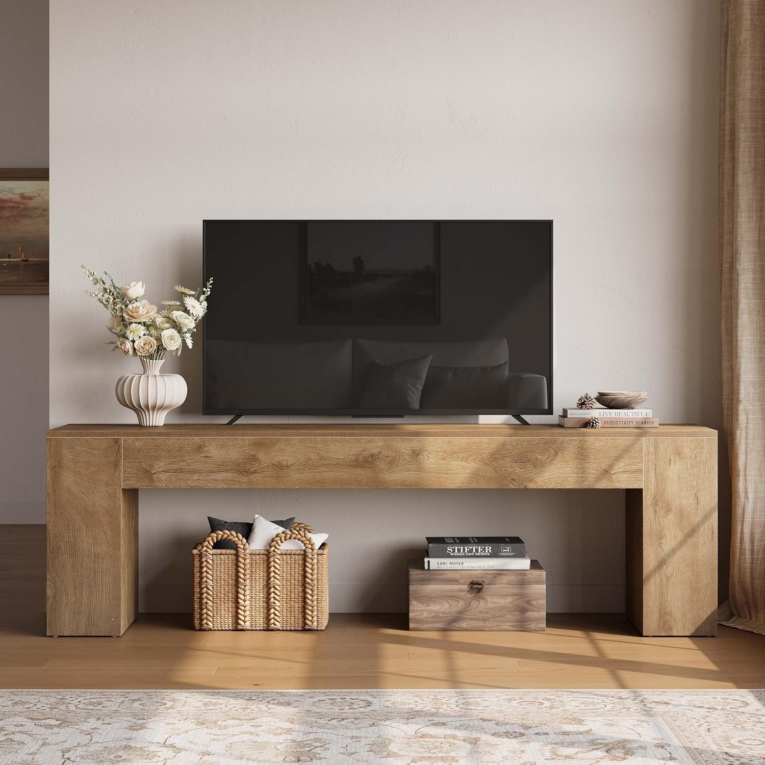 70.8″ TV Stand for TVs Up to 80″, Modern Wooden Entertainment Center Console