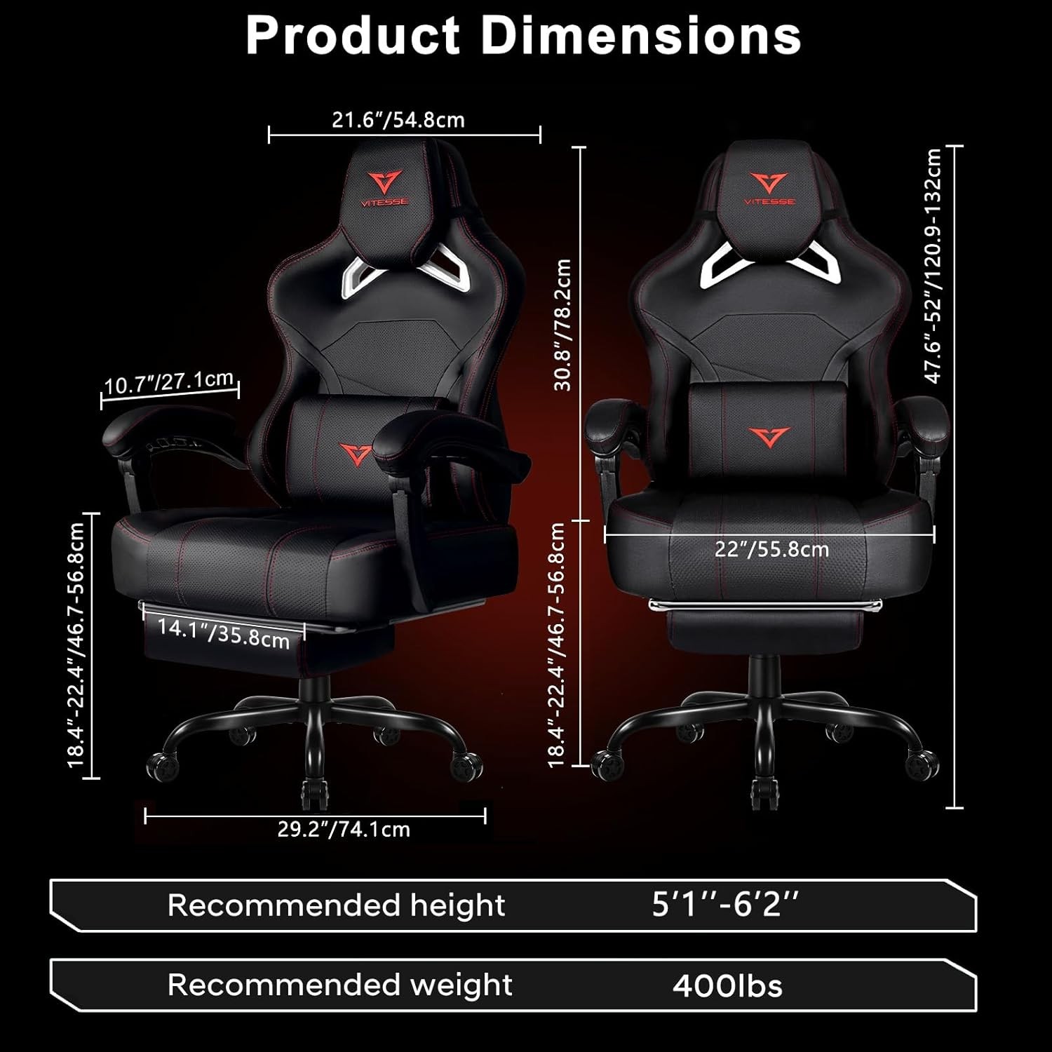 Big and Tall Gaming Chair 400lb Capacity with Footrest, Racing-Style High Back