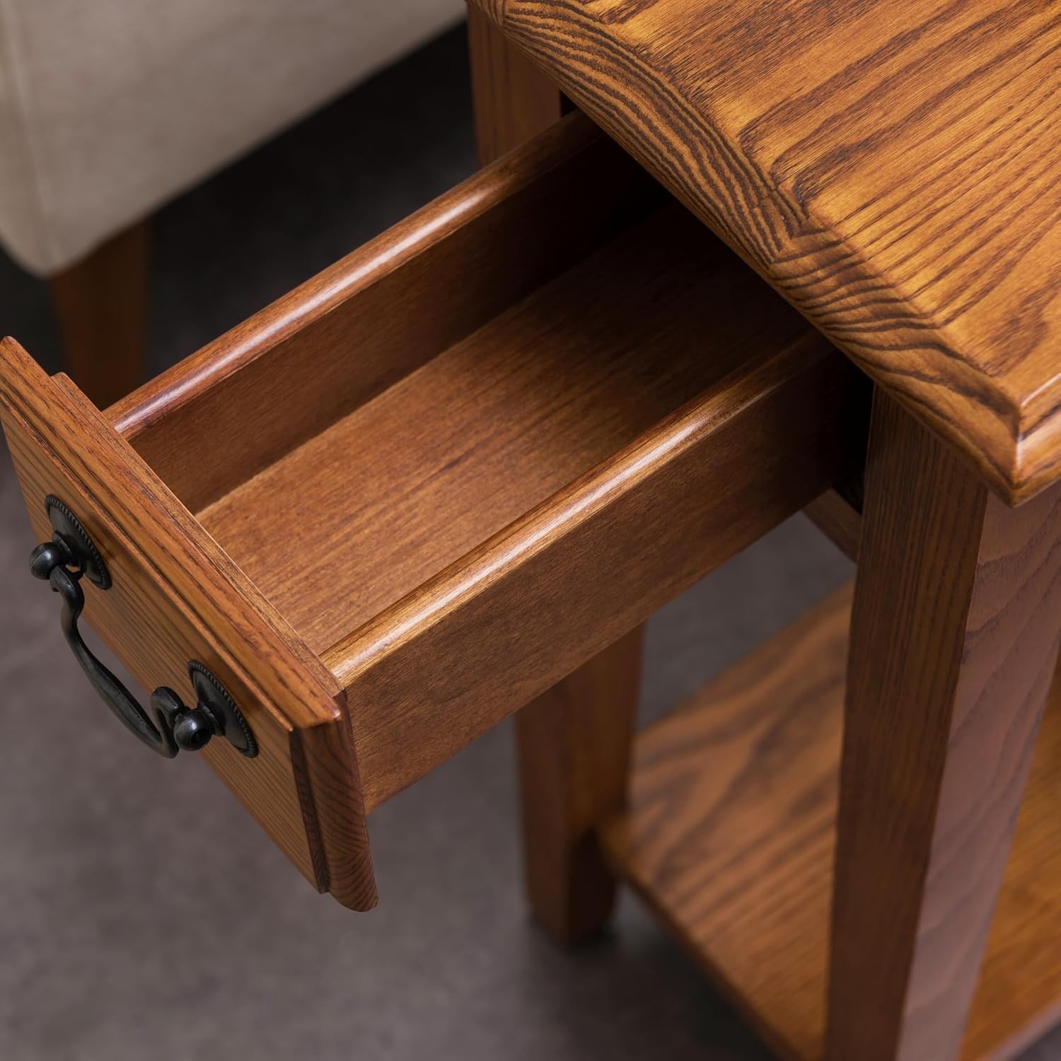 Haven Ridge End Table, Solid Wood, 1 Storage Drawer, Bottom Display Shelf,