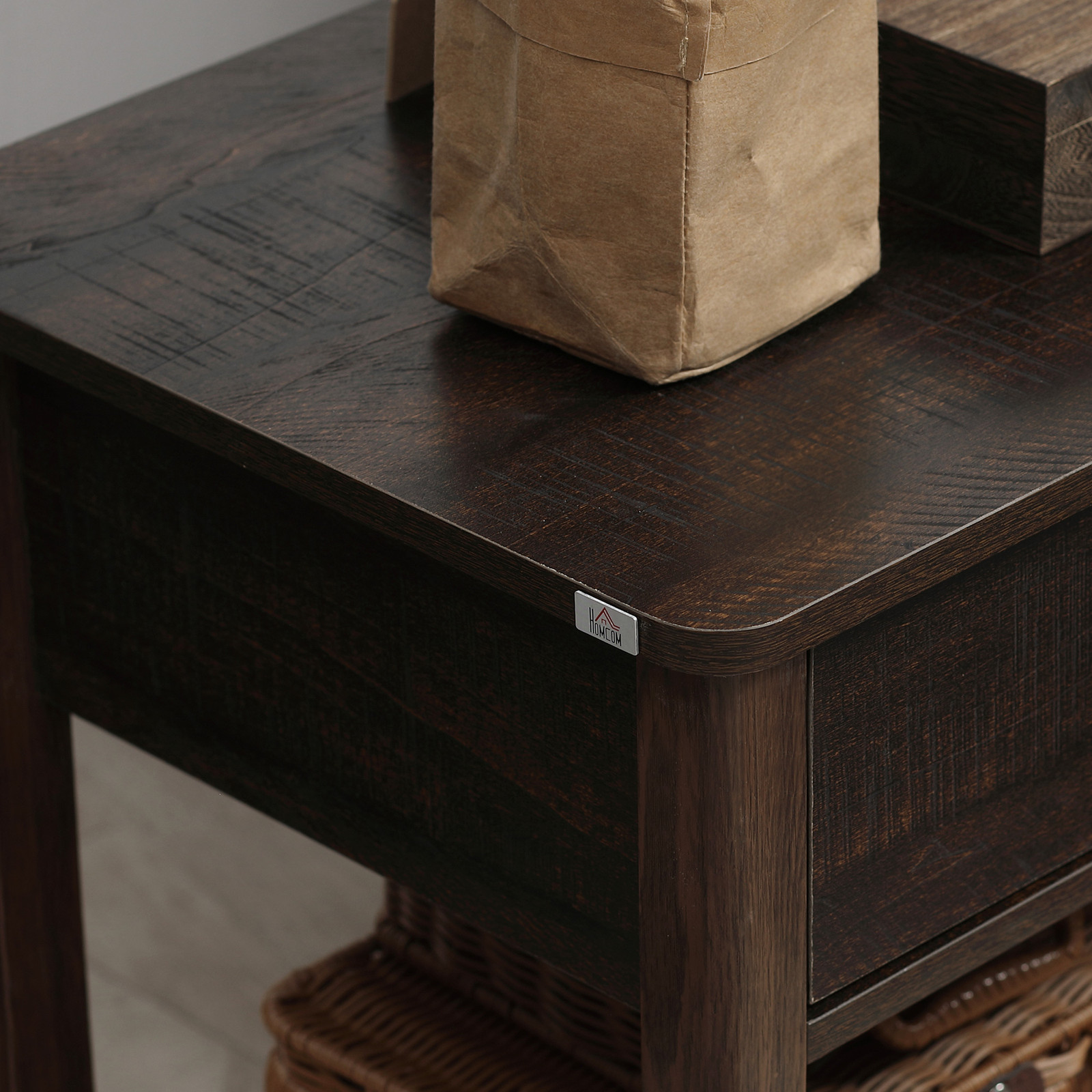 End Table with Drawer, Side Table with Bottom Shelf for Living Room