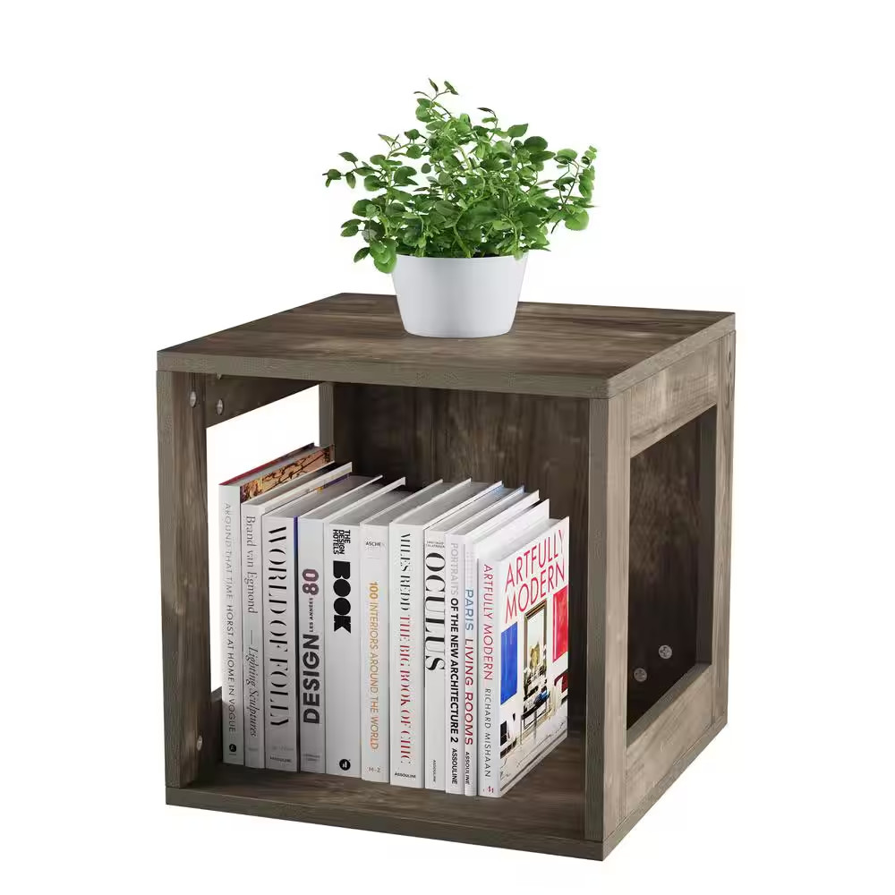 15.75 In. Stackable Modular Accent Table with Open Sides, Minimalist Square Wood