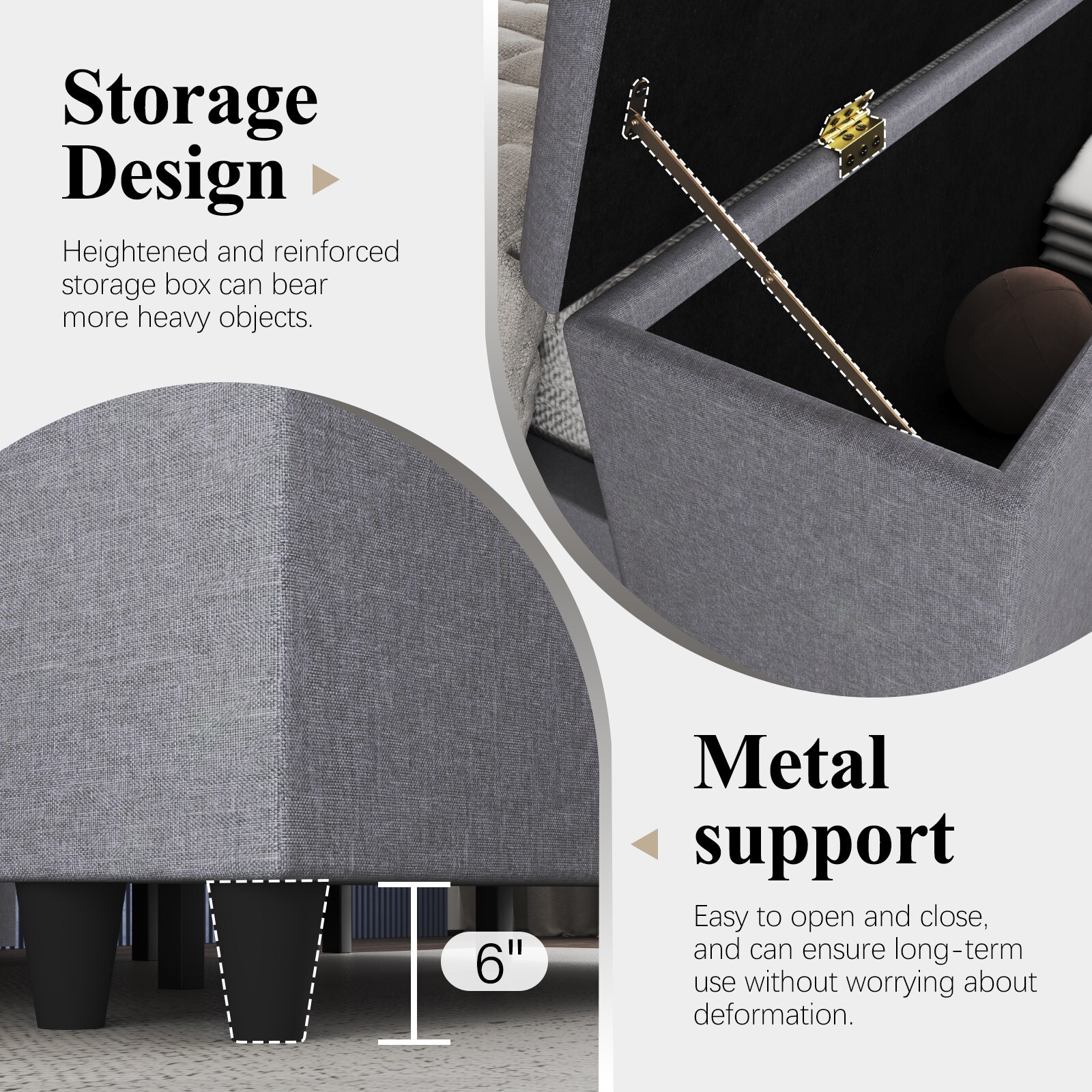 Queen/Full Bed Frame with Storage/Upholstered Headboard with Charging Station