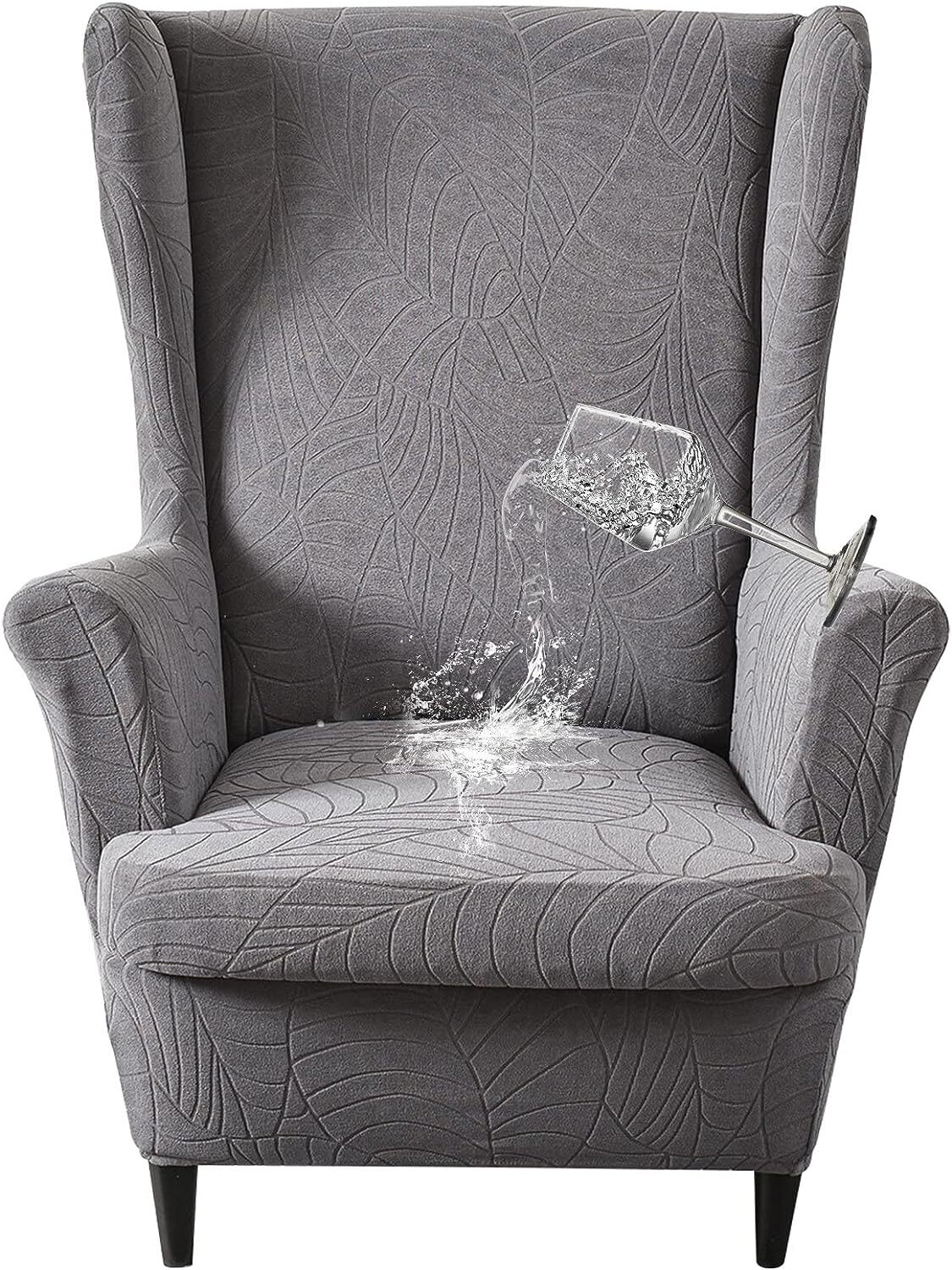 2-Piece Wingback Chair Cover Set Stretch Wing Chair Slipcover with Cushion Cover