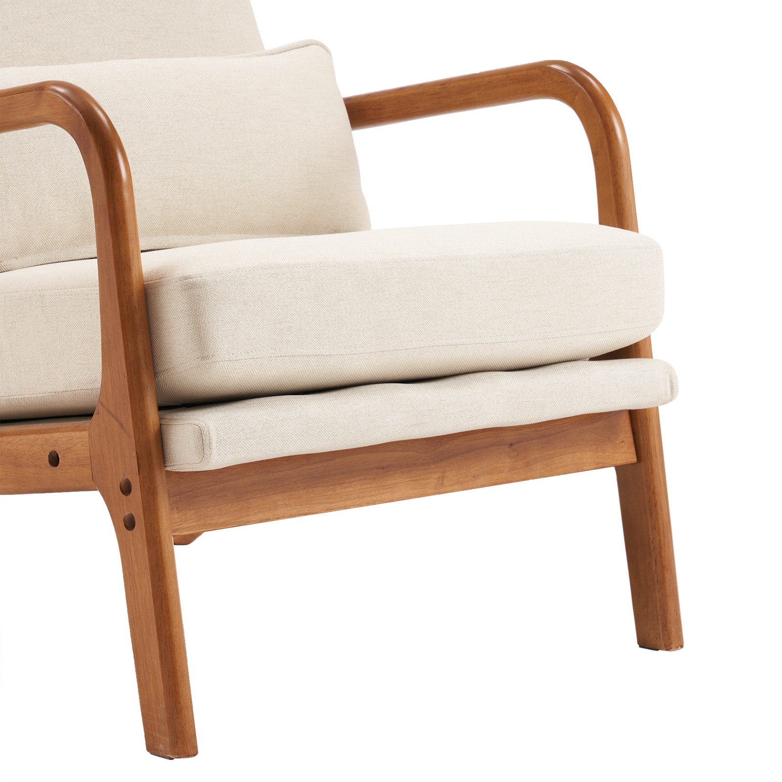 High Back Solid Wood Armrest Backrest Iron Frame Linen Indoor Leisure Chair Off