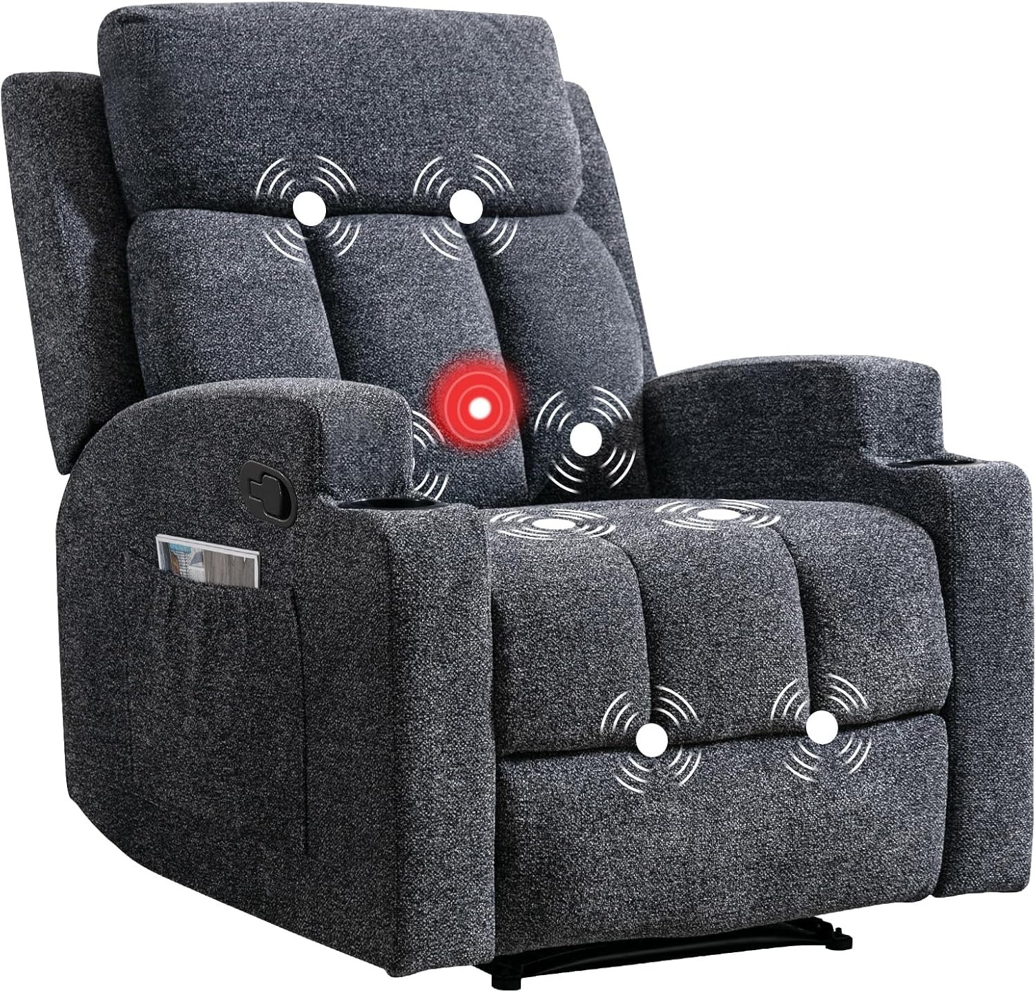 EBELLO Manual Recliner Chair w/ Massage & Heat Soft Fabric Home Theater Seating