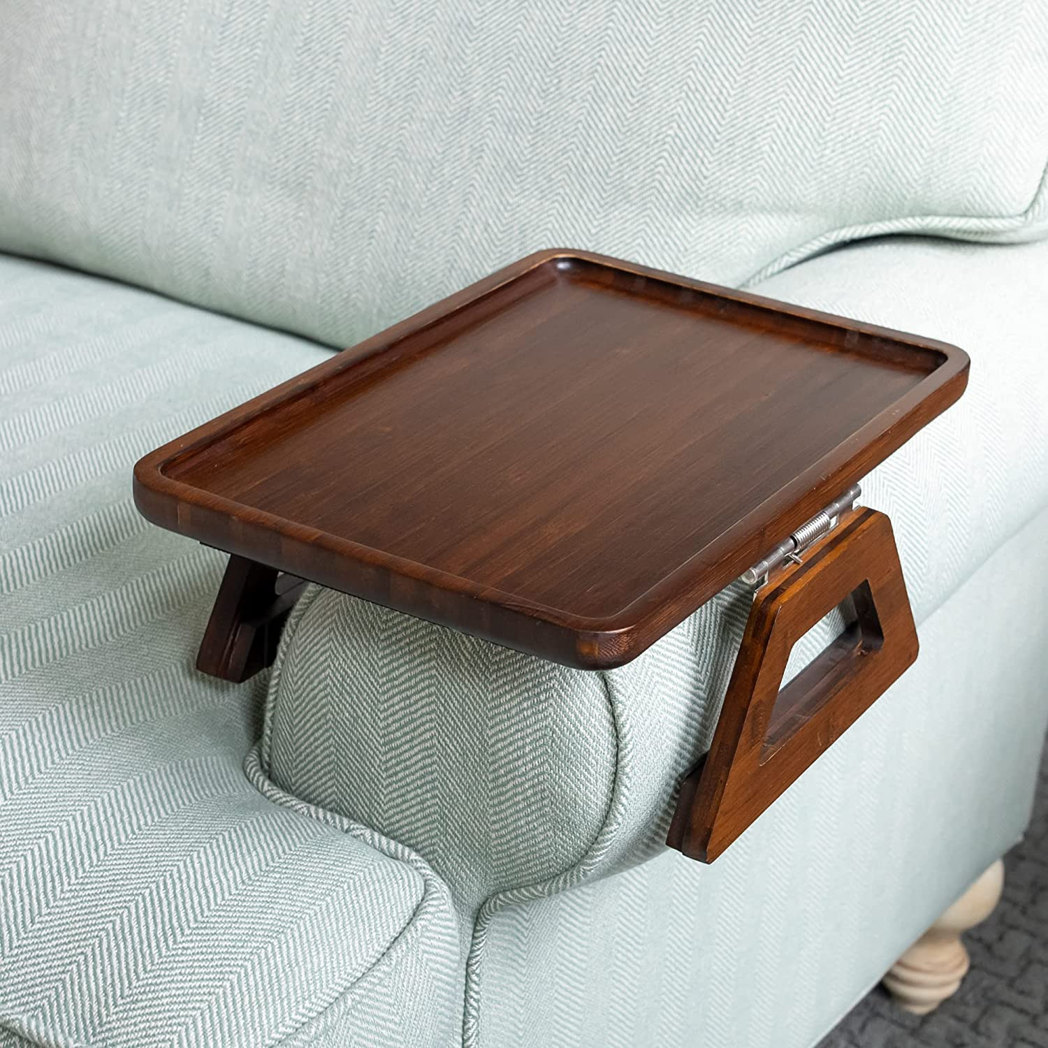 Home Bamboo Trayble Couch Arm Table, Clip on Tray Sofa Table for Couches. Sofa A