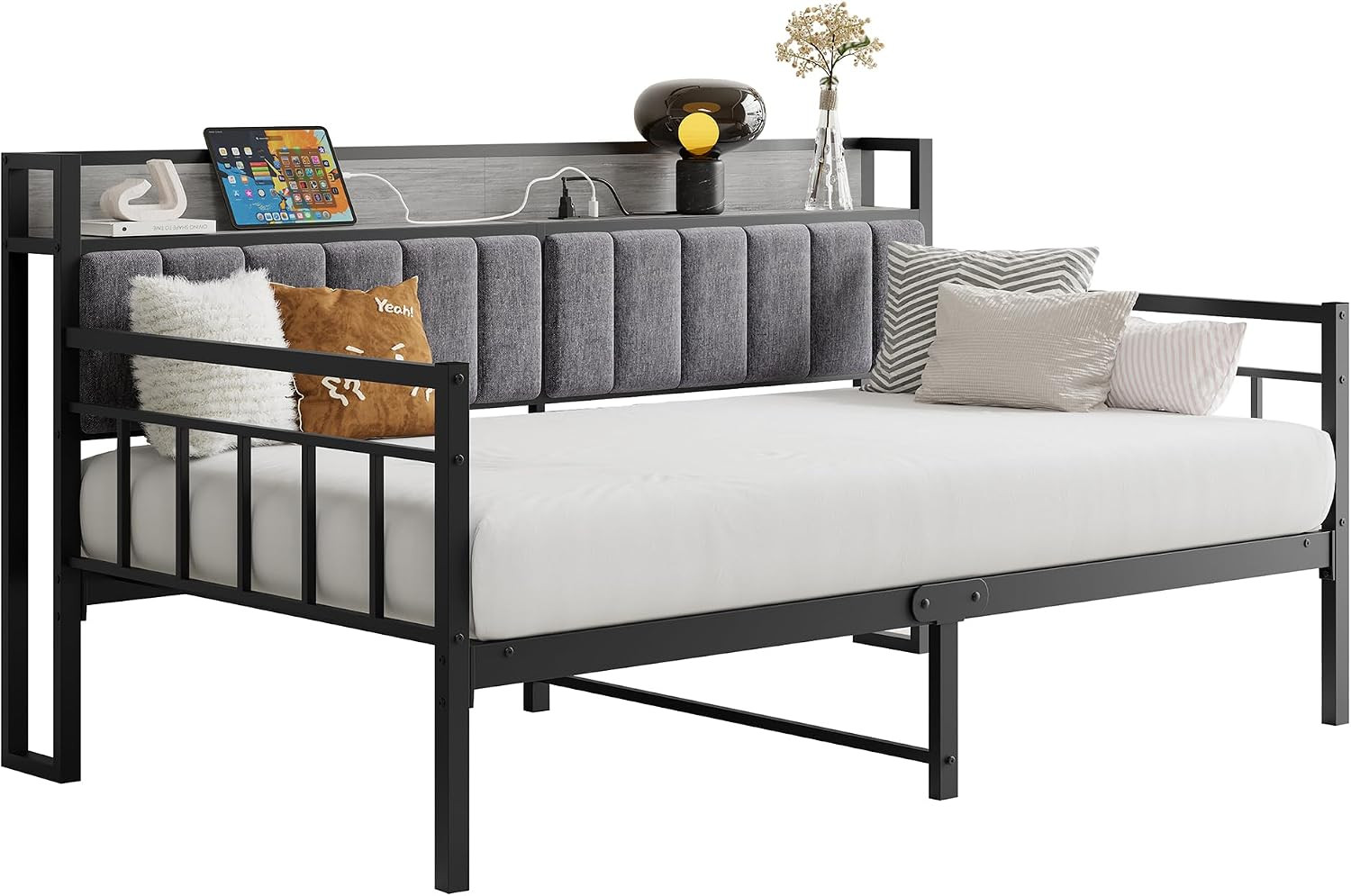 Metal Daybed Frame Twin Size with Charging Station,Metal Twin Bed Frame with Uph