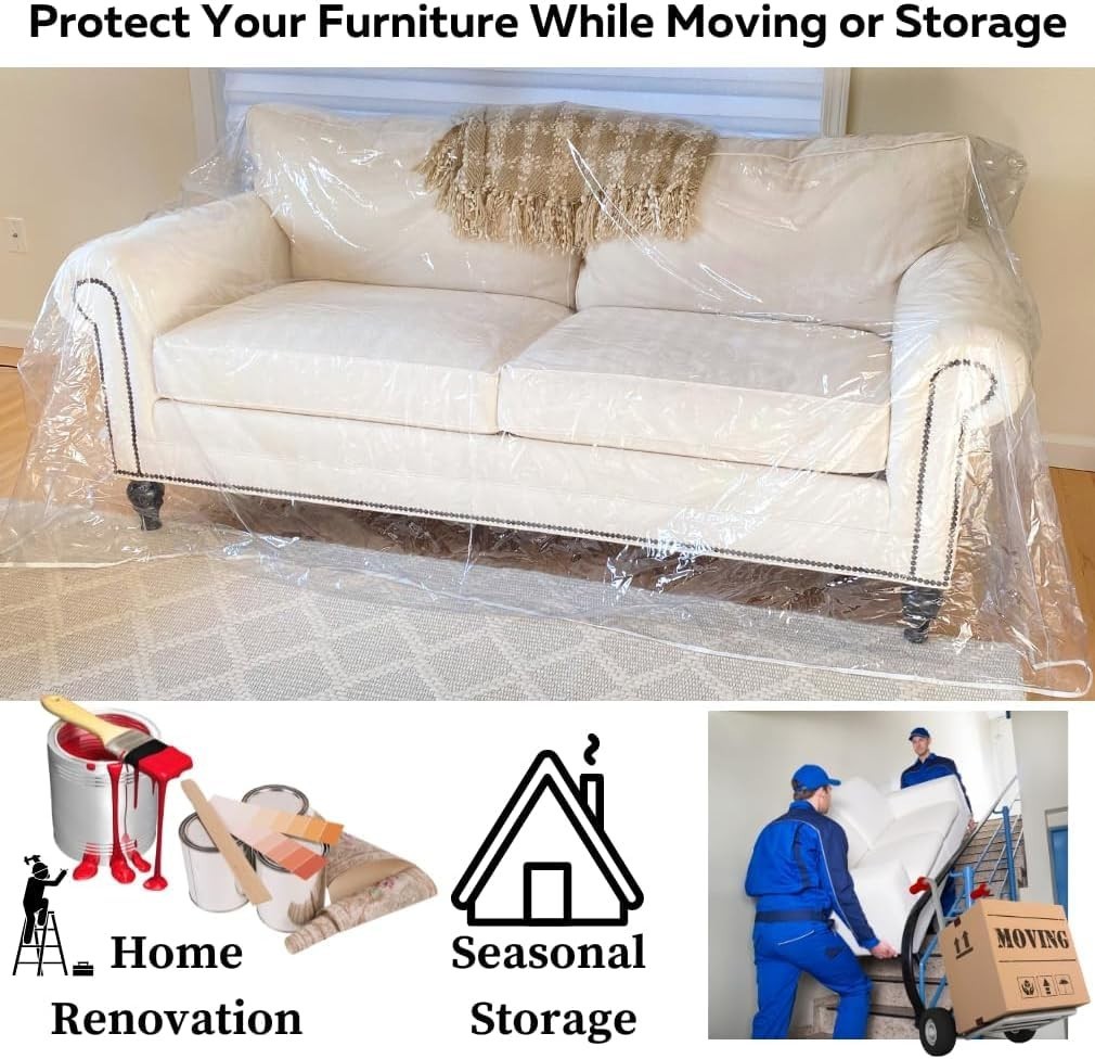 Heavy Duty Clear Plastic Couch Cover – 3-Seat Sofa Protector, Waterproof & Durab