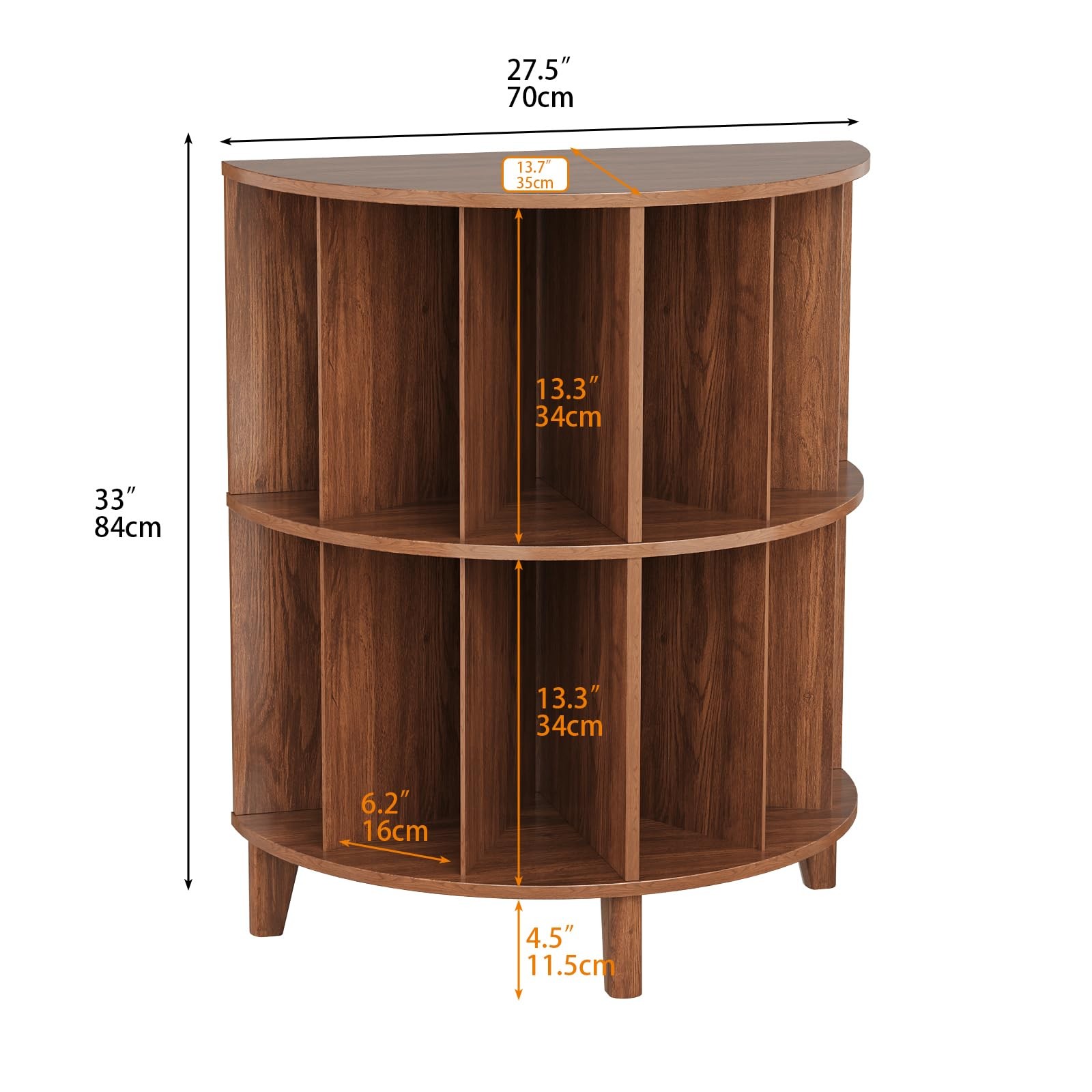 3-Tier Vinyl Record Storage Half Round Mid Century Vintage Player Table with …