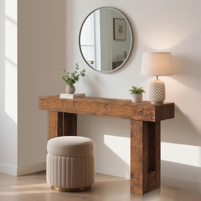 63″ Farmhouse Console Table Long Entryway Console Table Solid Wood Console Table