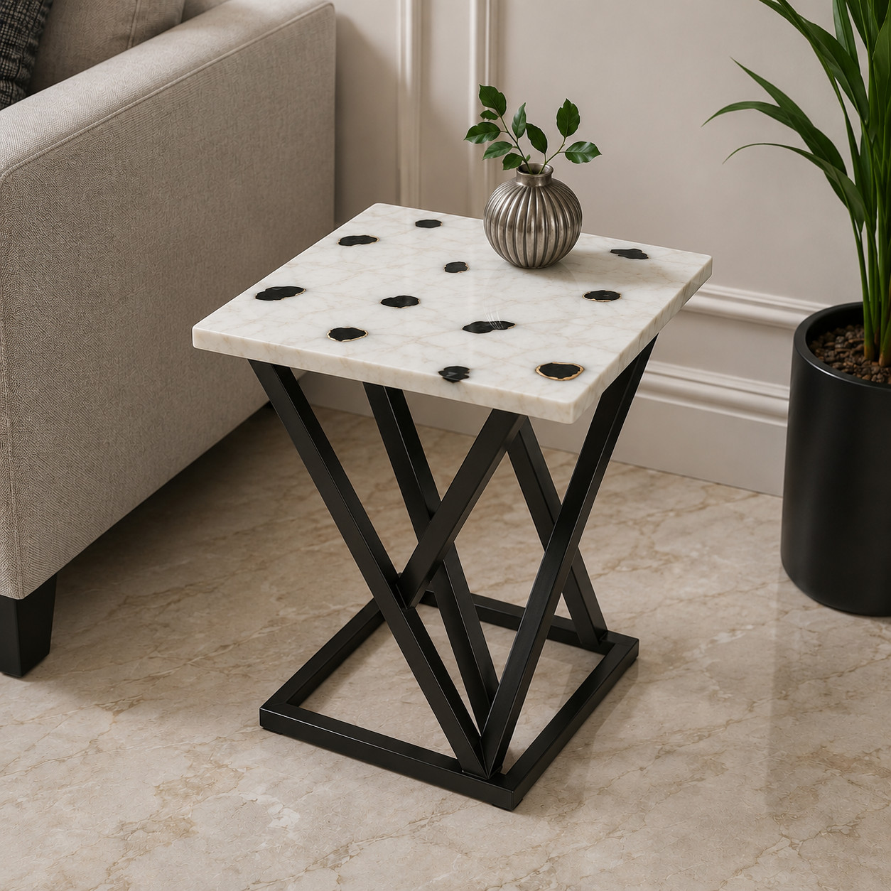 White Agate Corner Table Top 14 x 14″ | Home Decor Custom Agate Coffee Table Top
