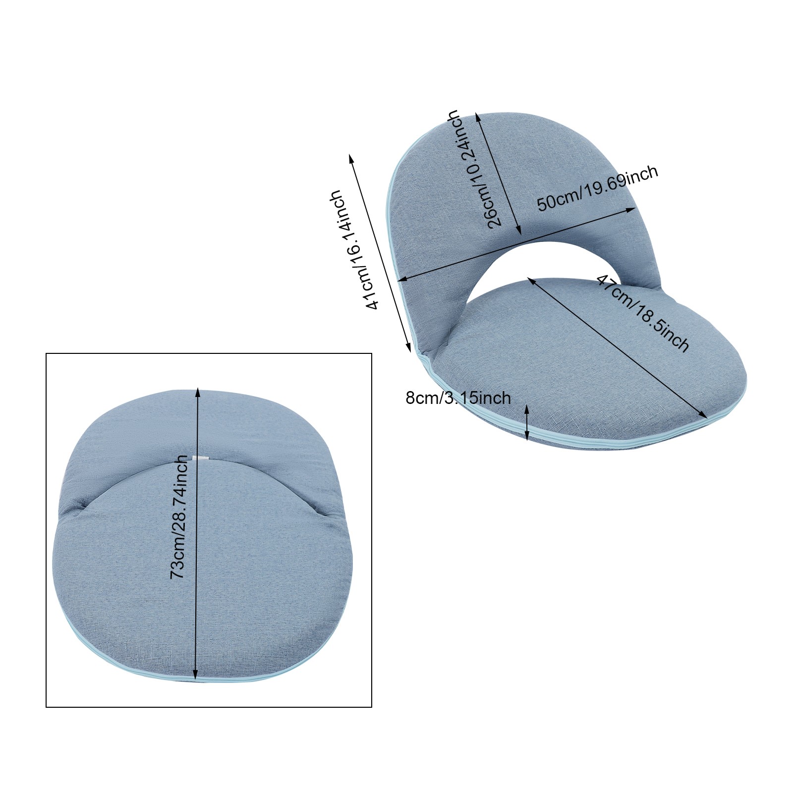 Folding Floor Chair,Blue Floor Cushion, Adjustable Floor Seat with Back Support
