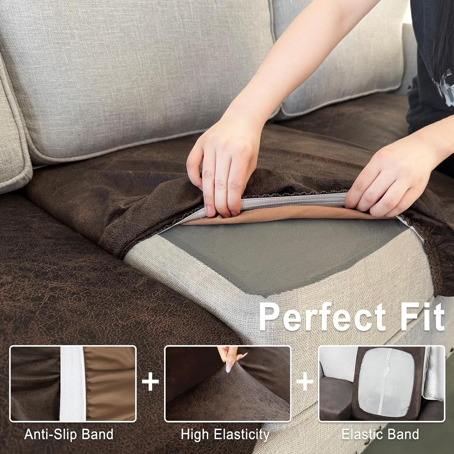 Leather Look Couch Cushion Covers Sofa Seat Slipcovers Sets Couches Furniture Pr